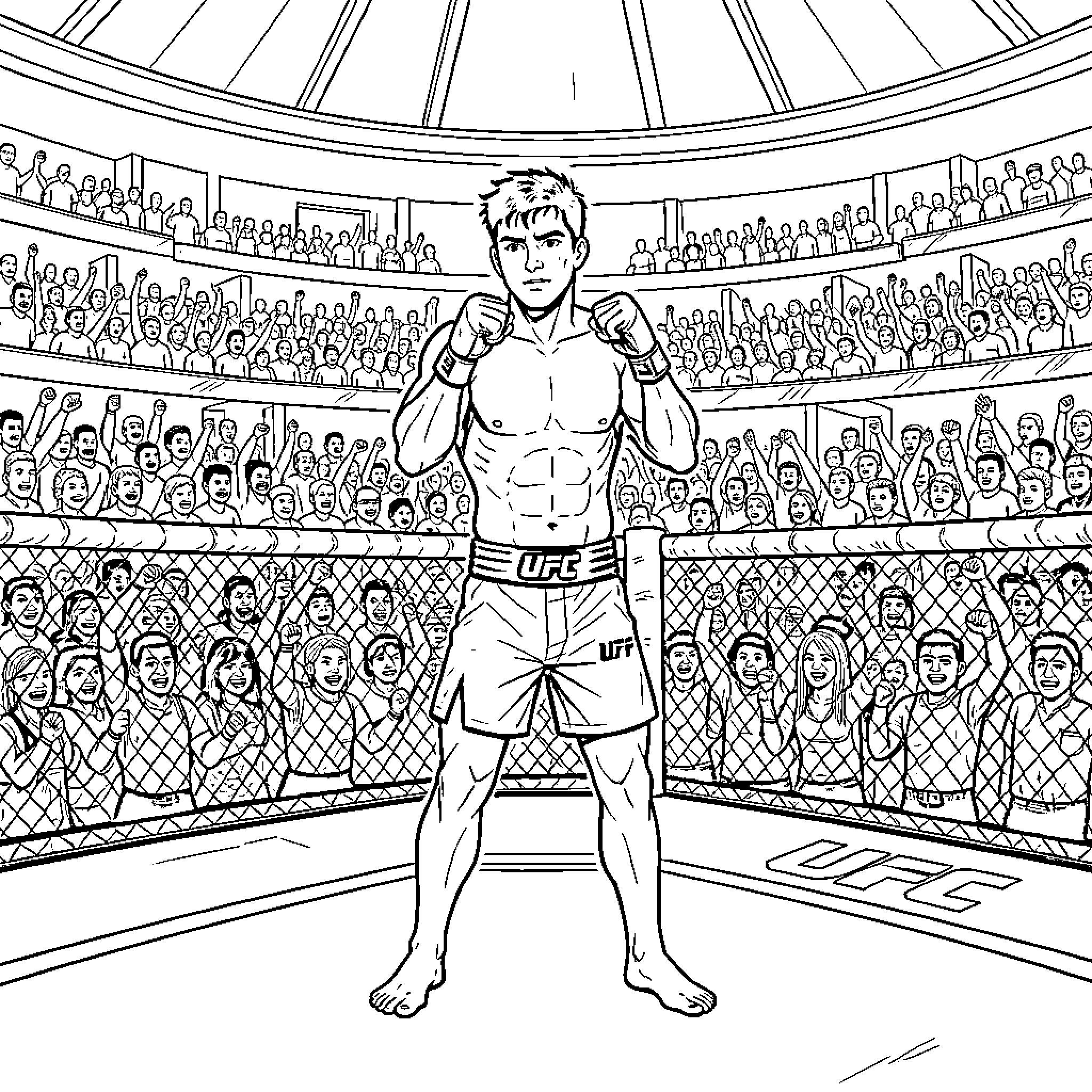Generame Athlete Competing in a Sports Arena Coloring Page (free black-and-white line drawing printable PDF for all, from beginners to advanced learners, including children, teens, adults, and seniors)