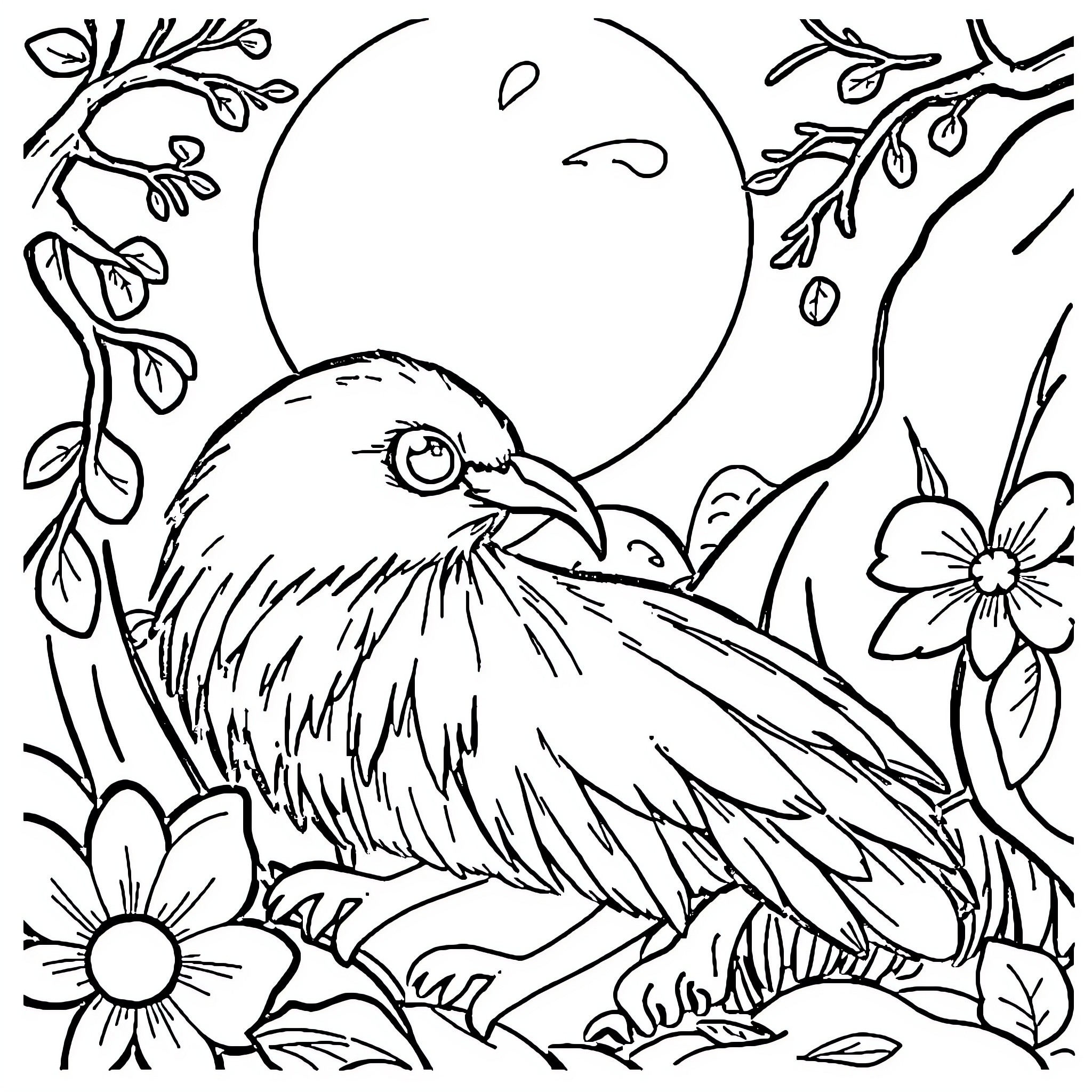 رونالدو في الطبيعة مع الطيور والزهور Coloring Page (free black-and-white line drawing printable PDF for all, from beginners to advanced learners, including children, teens, adults, and seniors)