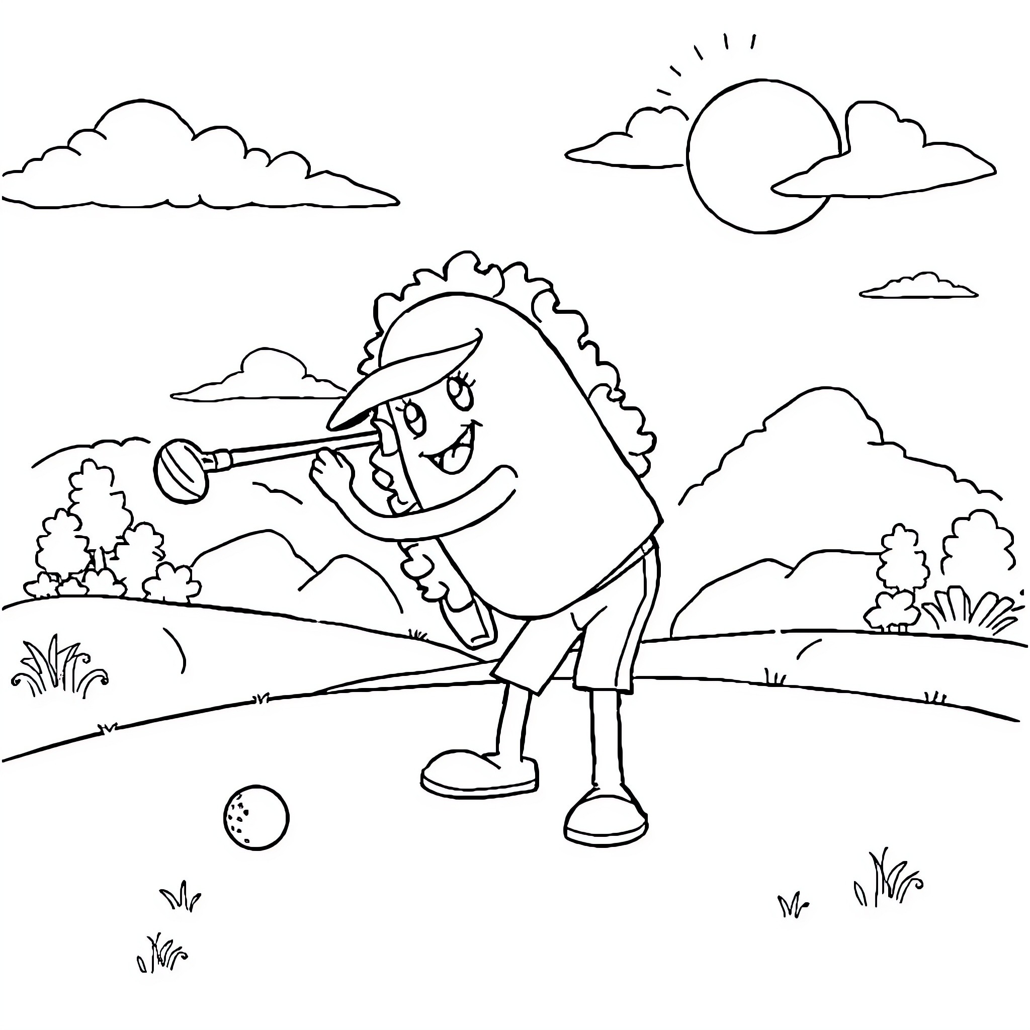 Taco-themed character playing with a telescope outdoors Coloring Page (free black-and-white line drawing printable PDF for all, from beginners to advanced learners, including children, teens, adults, and seniors)