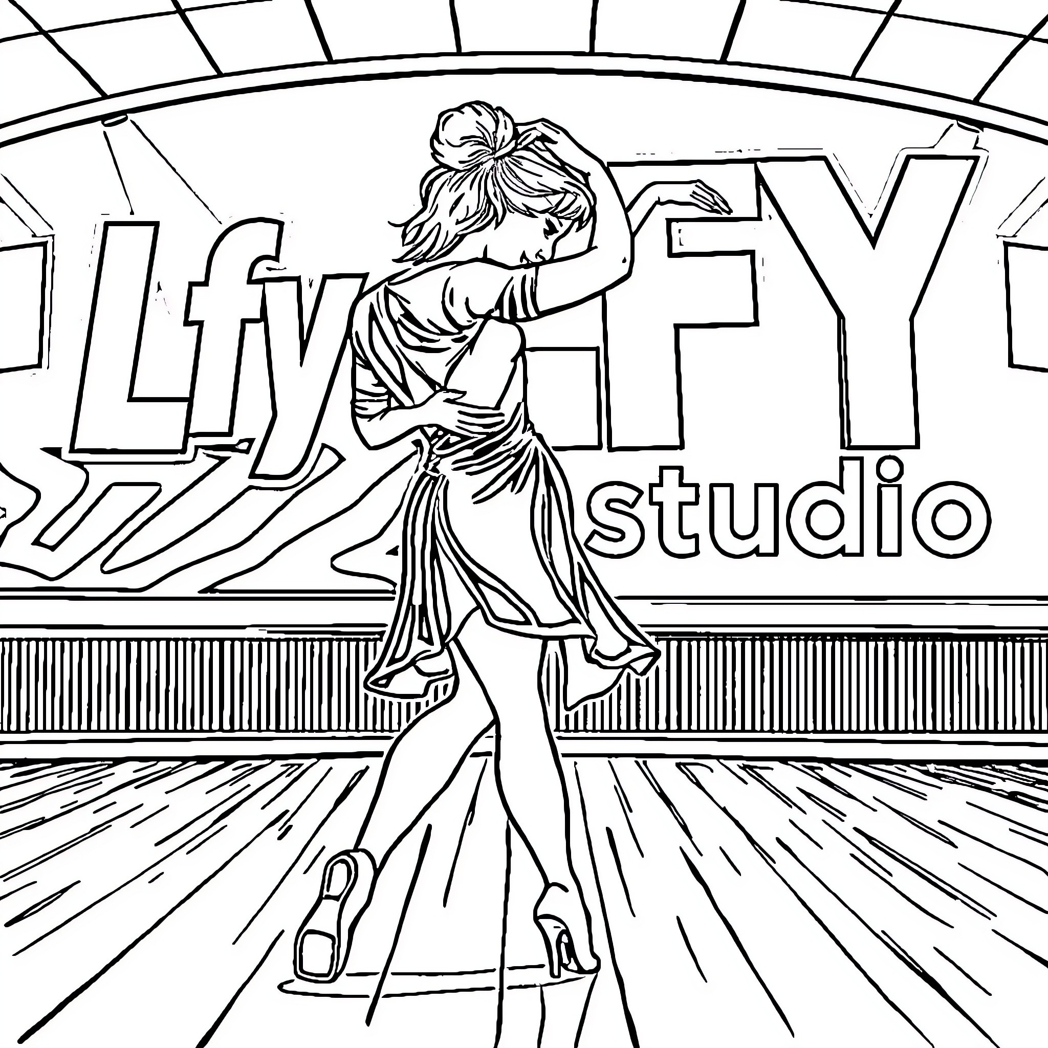 Danceuse performing gracefully on stage Coloring Page (free black-and-white line drawing printable PDF for all, from beginners to advanced learners, including children, teens, adults, and seniors)