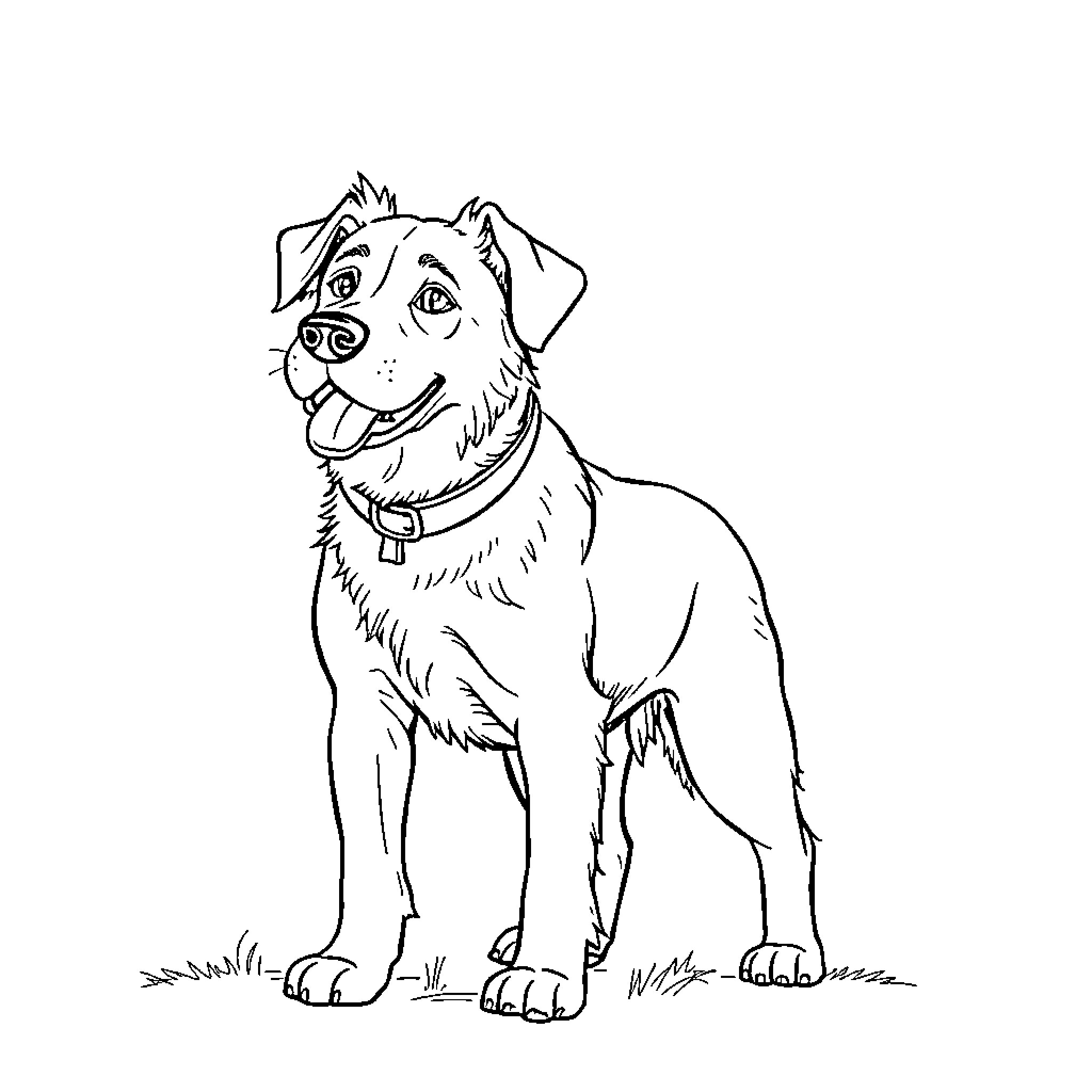 Friend's Joyful Pup in Black and White Coloring Page (free black-and-white line drawing printable PDF for all, from beginners to advanced learners, including children, teens, adults, and seniors)