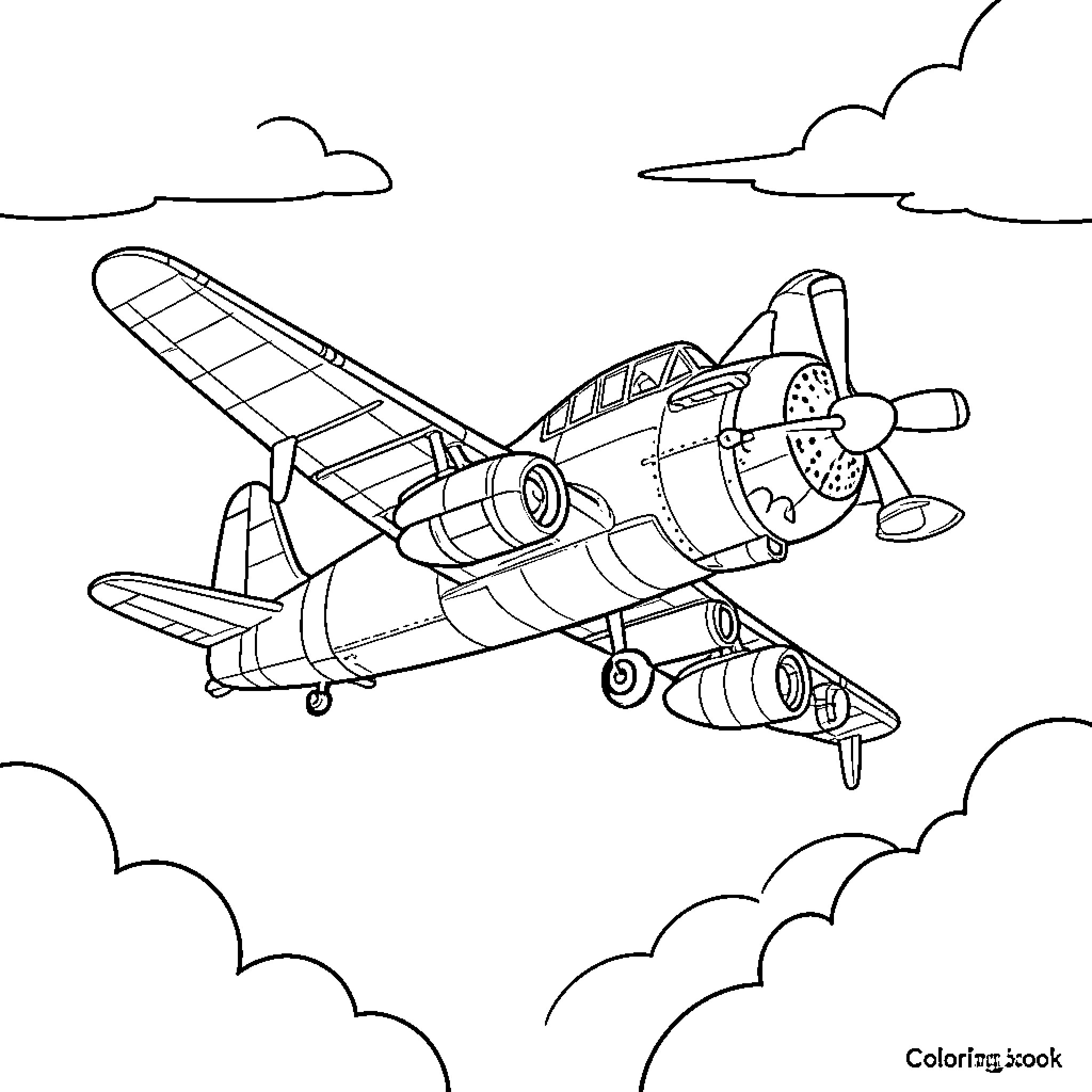 Orange Bomber in Heroic Flight Through the Clouds Coloring Page (free black-and-white line drawing printable PDF for all, from beginners to advanced learners, including children, teens, adults, and seniors)