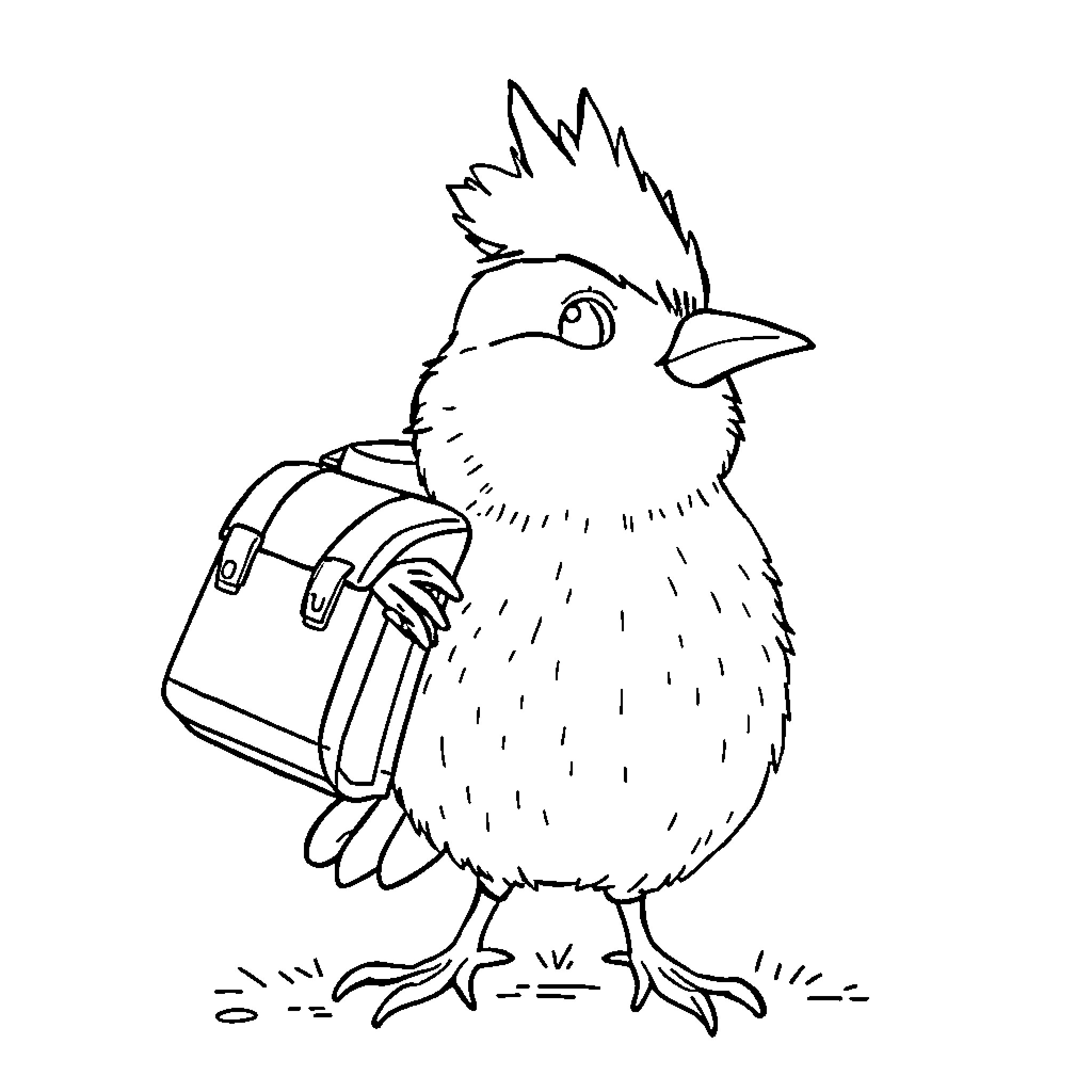 Dikkie Dik going to school with backpack Coloring Page (free black-and-white line drawing printable PDF for all, from beginners to advanced learners, including children, teens, adults, and seniors)