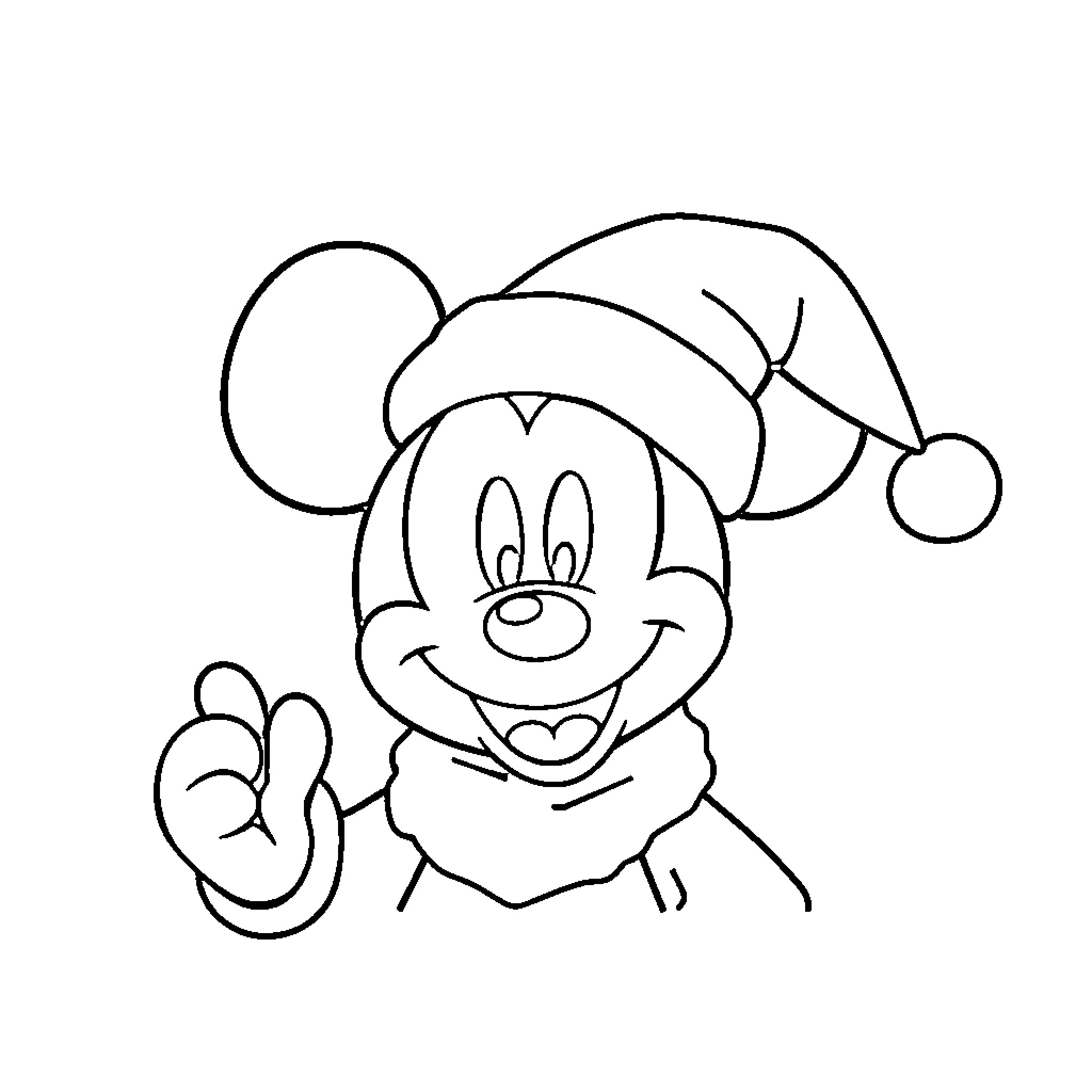 Mickey Mouse in winter outfit making a hand gesture Coloring Page (free black-and-white line drawing printable PDF for all, from beginners to advanced learners, including children, teens, adults, and seniors)