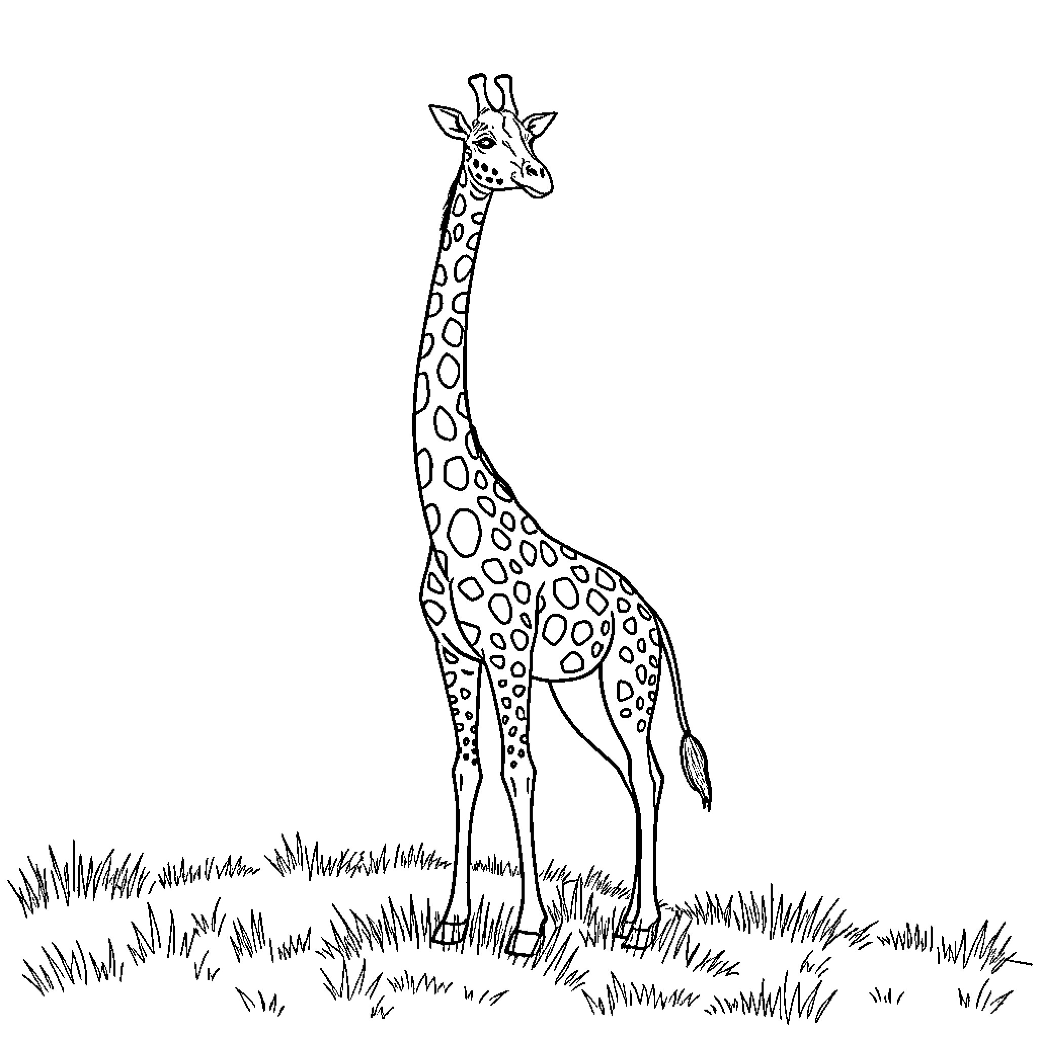Giraffe standing tall in the wild Coloring Page (free black-and-white line drawing printable PDF for all, from beginners to advanced learners, including children, teens, adults, and seniors)