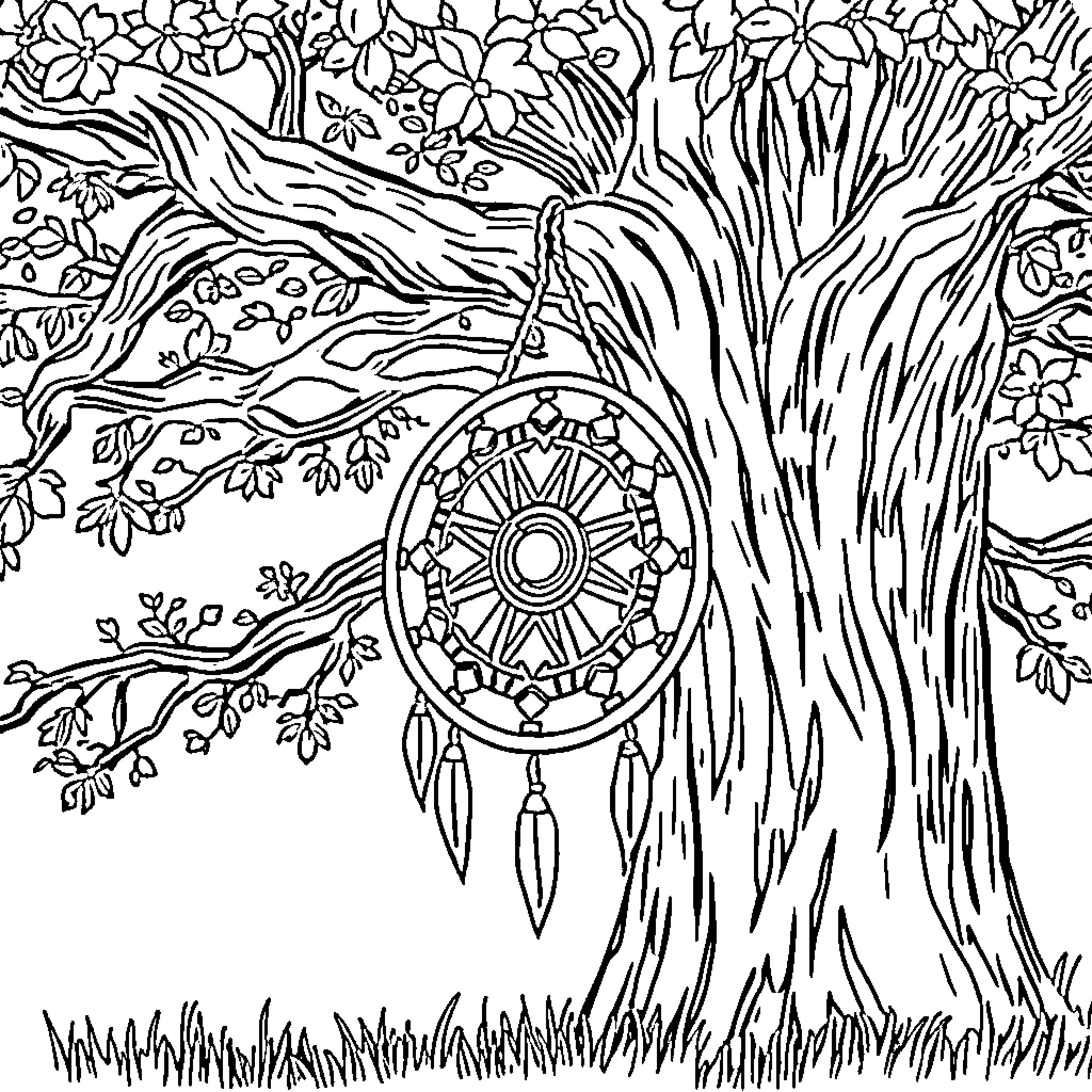 Shield of Nature's Enchantment Coloring Page (free black-and-white line drawing printable PDF for all, from beginners to advanced learners, including children, teens, adults, and seniors)