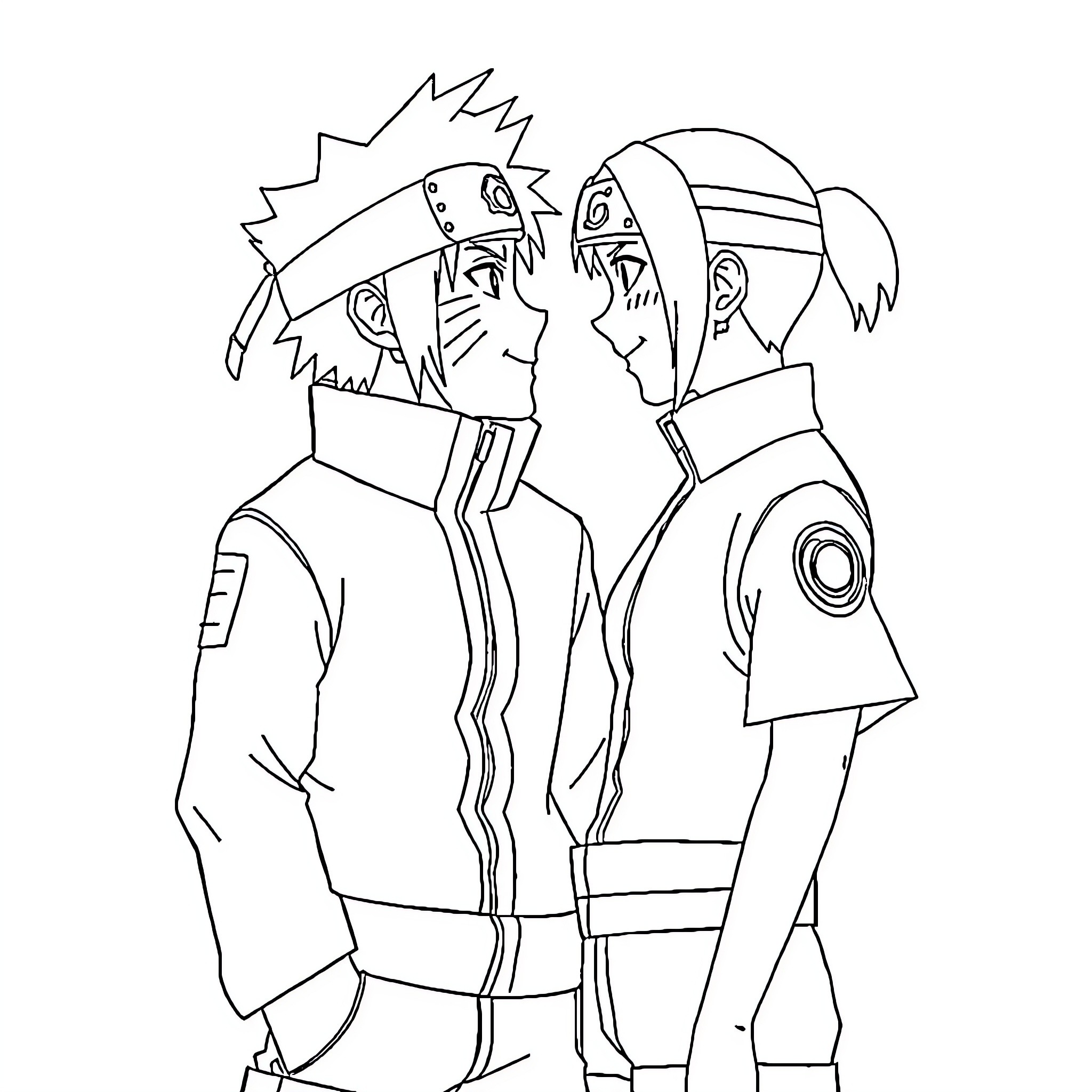 Naruto characters engaged in conversation Coloring Page (free black-and-white line drawing printable PDF for all, from beginners to advanced learners, including children, teens, adults, and seniors)