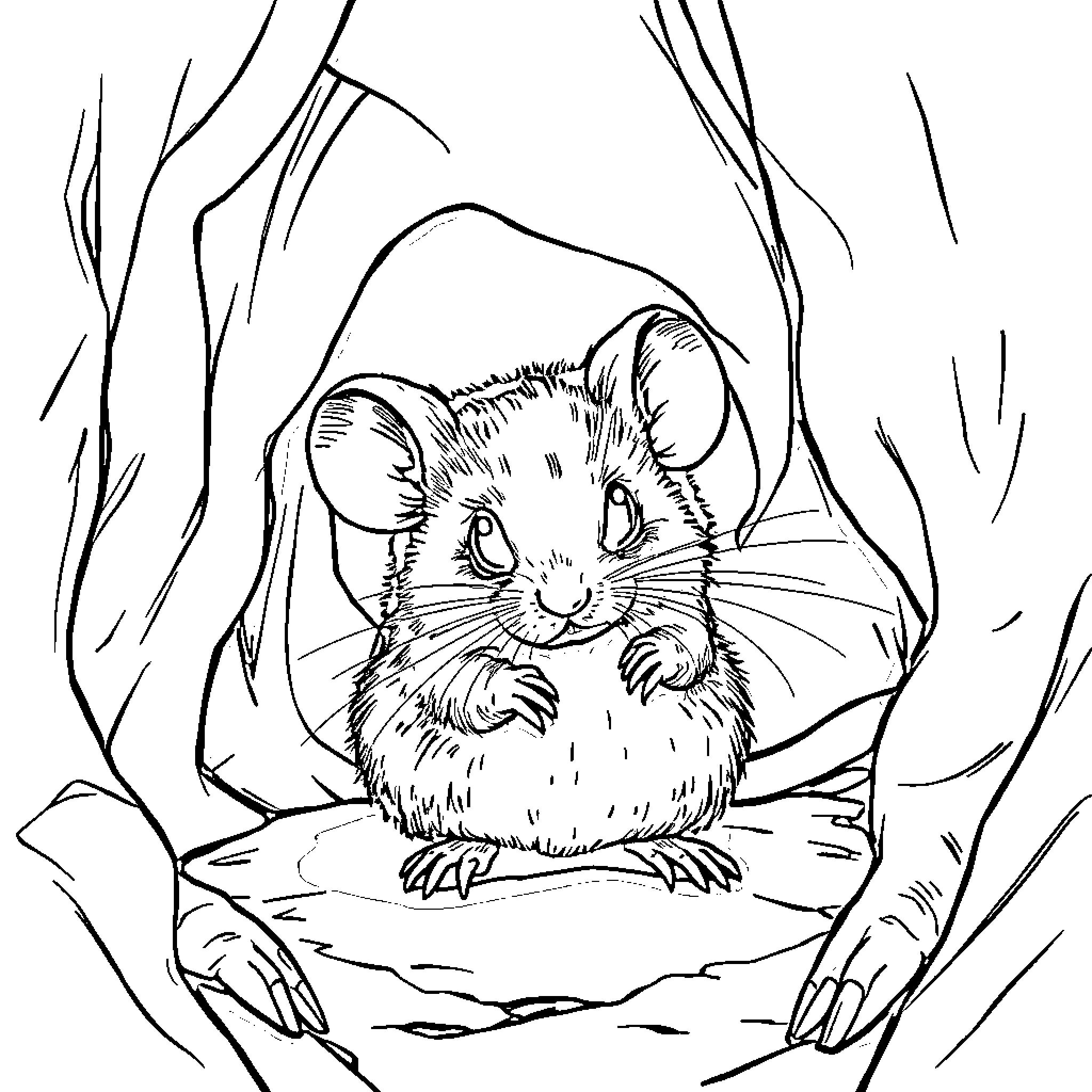 Mouse exploring the wilderness Coloring Page (free black-and-white line drawing printable PDF for all, from beginners to advanced learners, including children, teens, adults, and seniors)