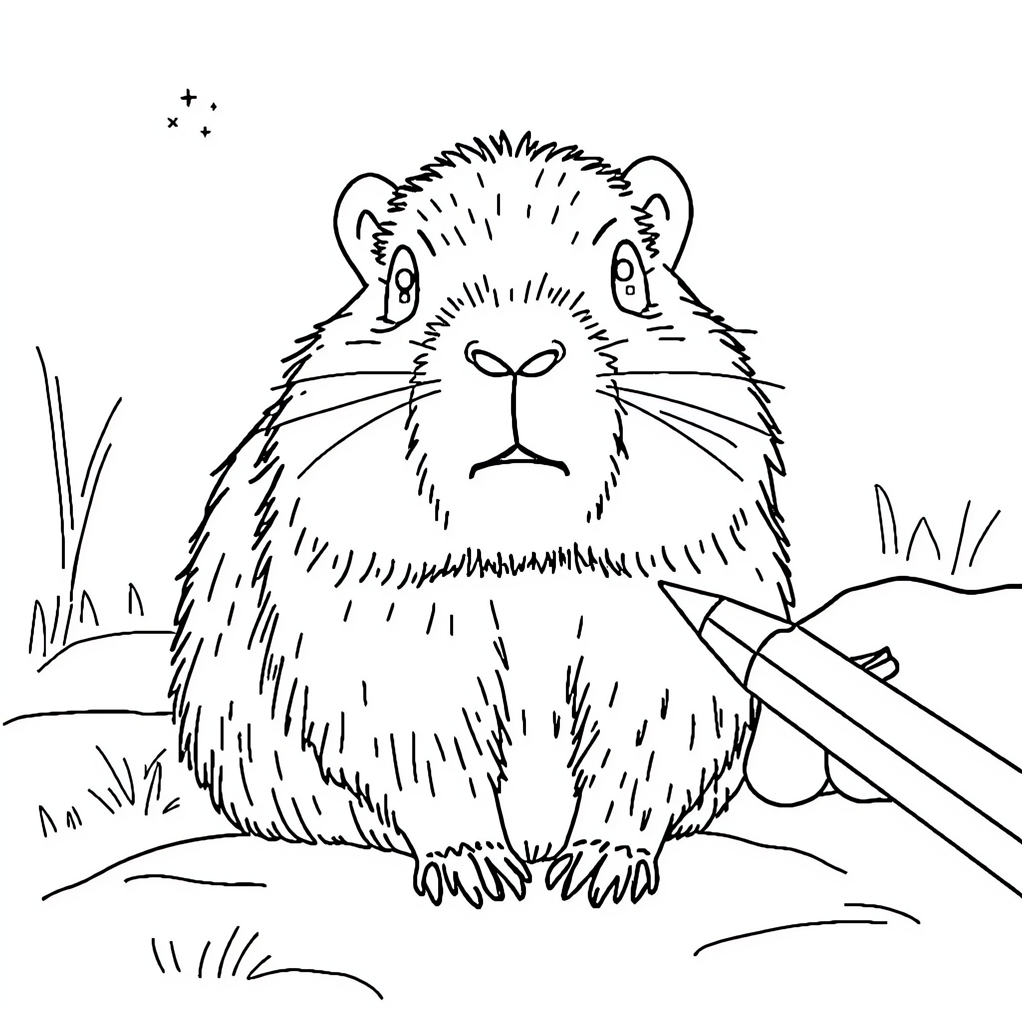 Capybara sitting peacefully in the grass Coloring Page (free black-and-white line drawing printable PDF for all, from beginners to advanced learners, including children, teens, adults, and seniors)