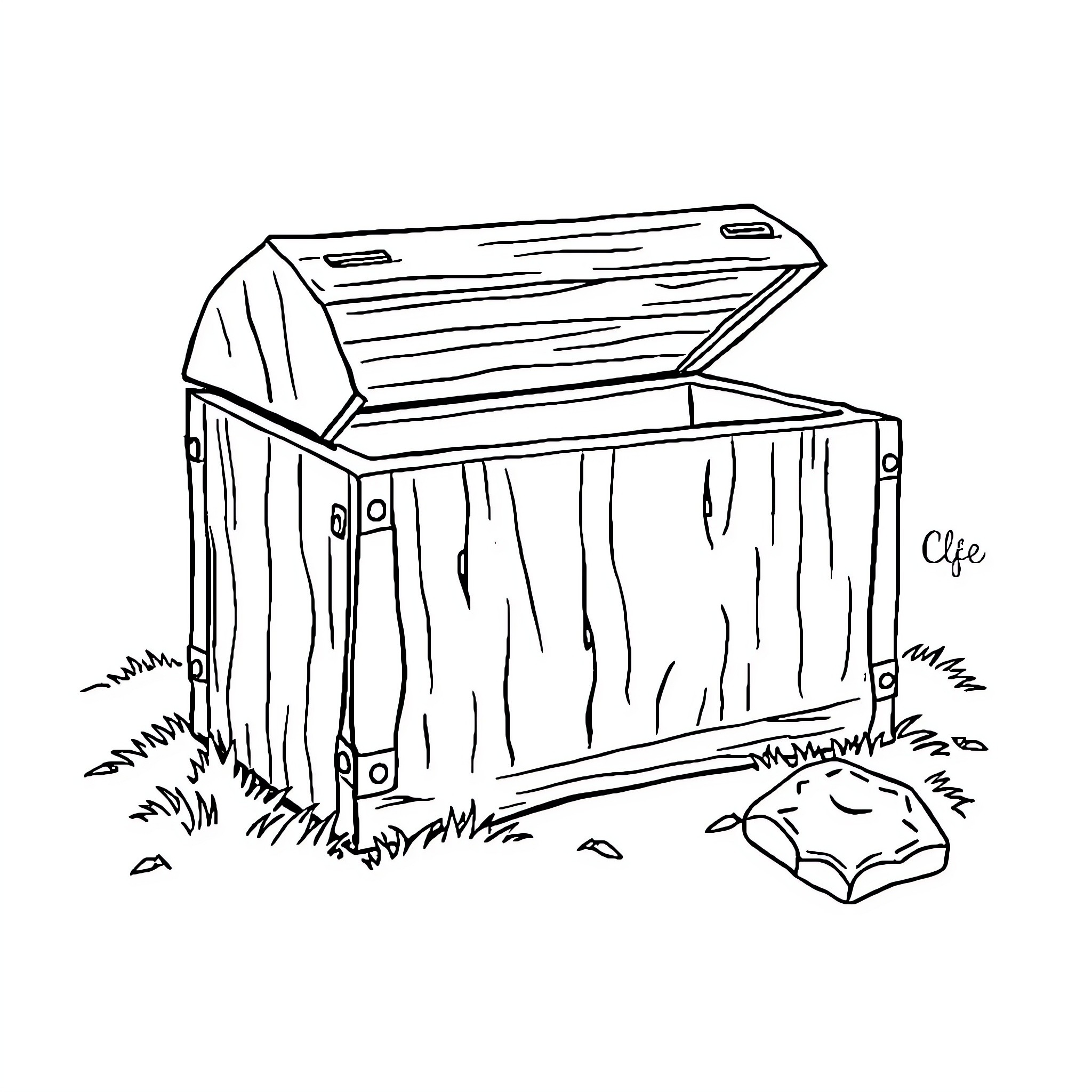 Chest and Key Revealing Nature's Treasure Coloring Page (free black-and-white line drawing printable PDF for all, from beginners to advanced learners, including children, teens, adults, and seniors)