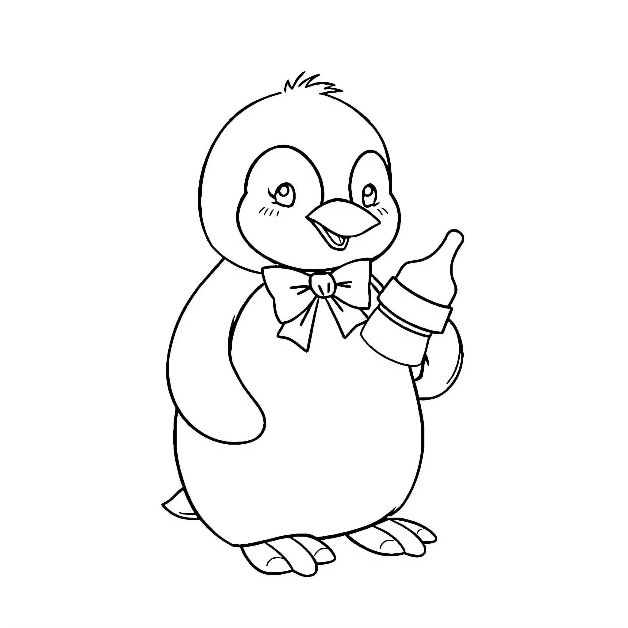 Penguin wearing a bow tie and waving Coloring Page (free black-and-white line drawing printable PDF for all, from beginners to advanced learners, including children, teens, adults, and seniors)