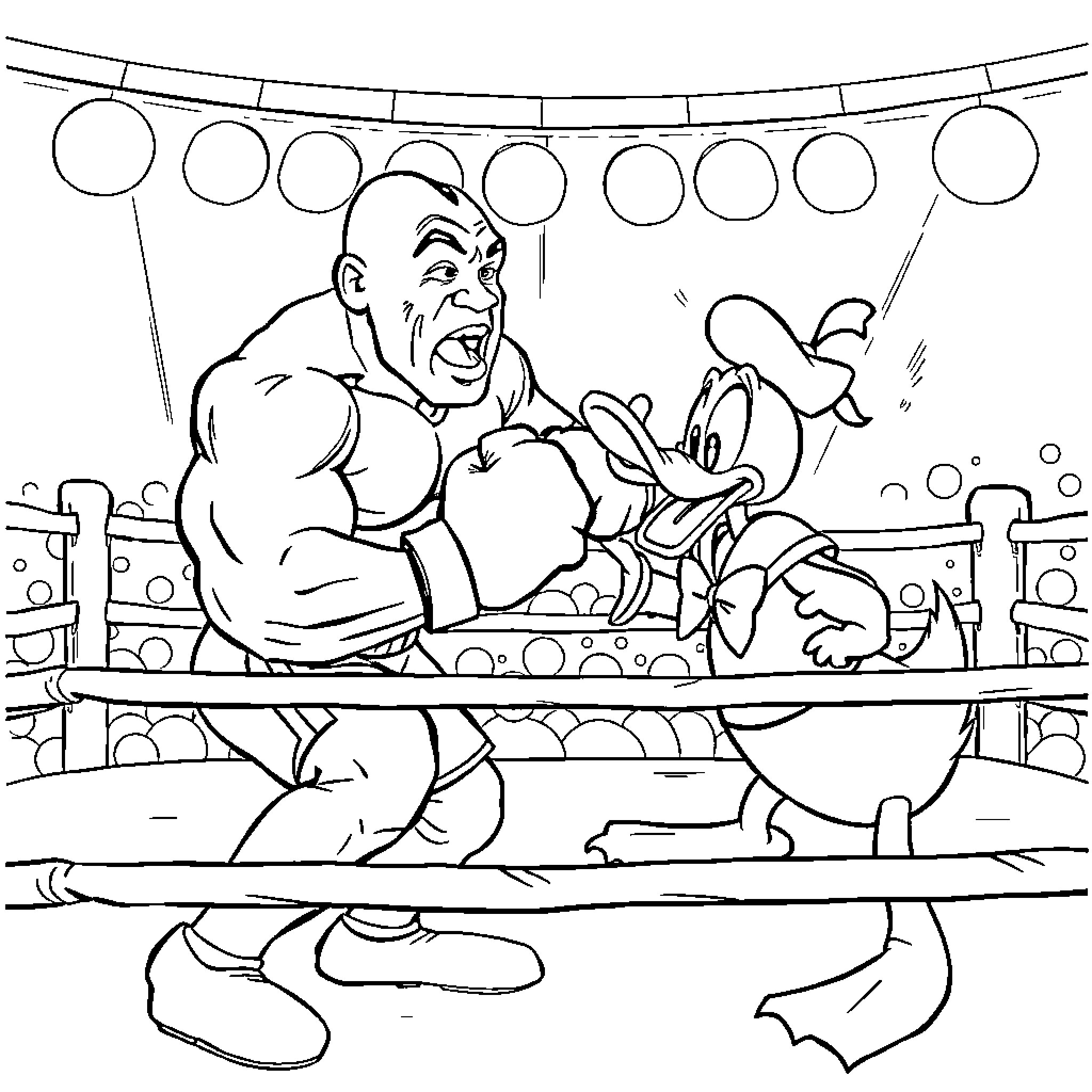 Mike Tyson Engaged in a Boxing Match Coloring Page (free black-and-white line drawing printable PDF for all, from beginners to advanced learners, including children, teens, adults, and seniors)