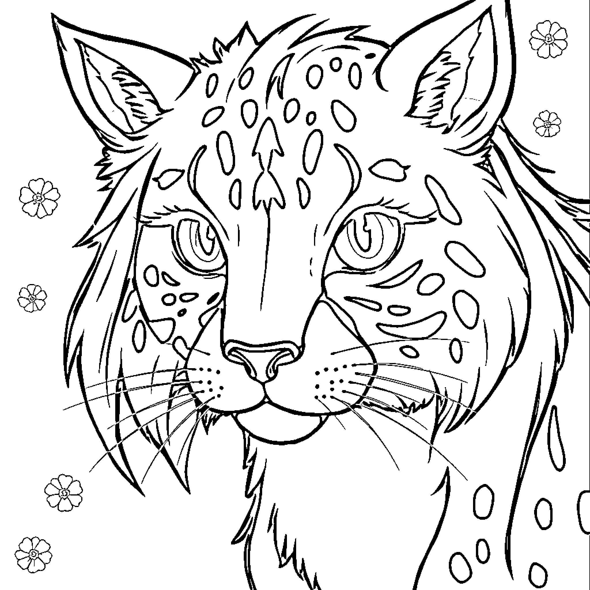 Dragon-Like Feline with Distinctive Markings Coloring Page (free black-and-white line drawing printable PDF for all, from beginners to advanced learners, including children, teens, adults, and seniors)