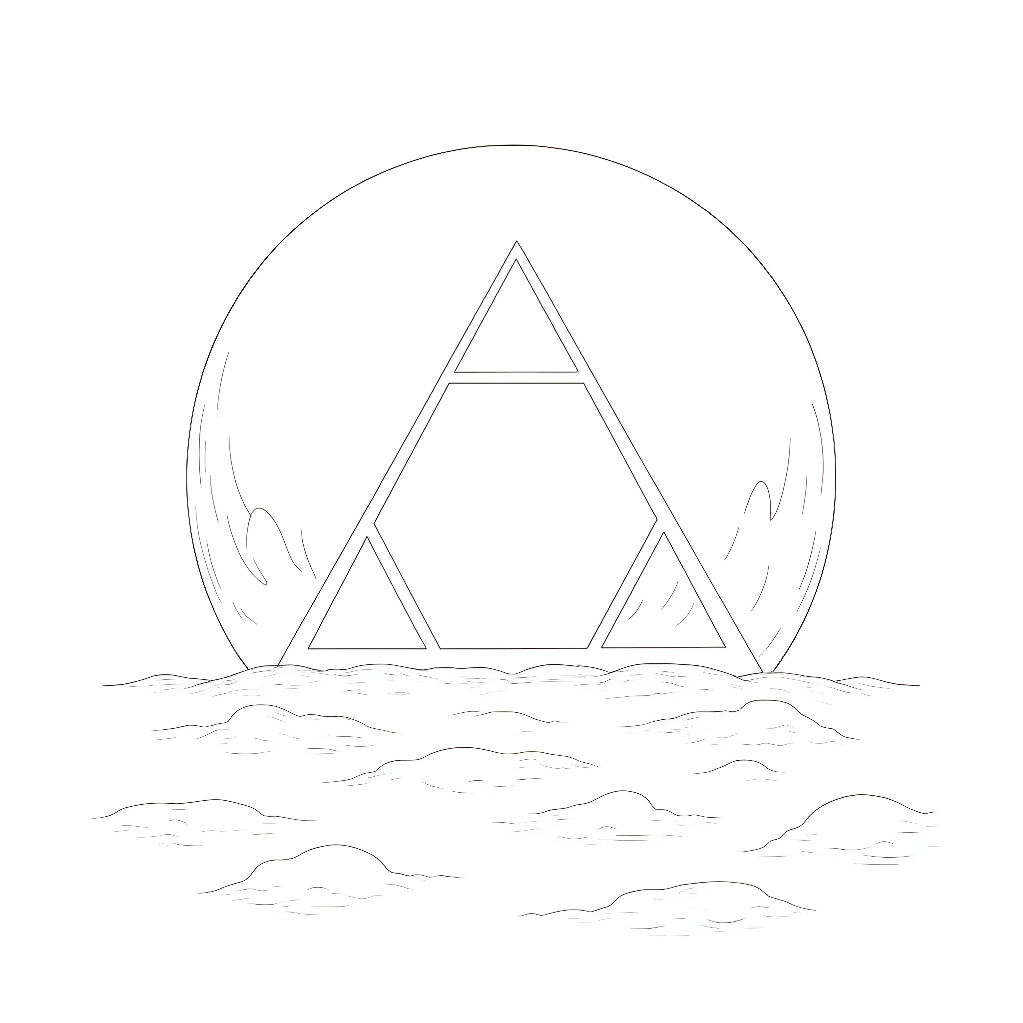 Triangle shapes in the sky Coloring Page (free black-and-white line drawing printable PDF for all, from beginners to advanced learners, including children, teens, adults, and seniors)