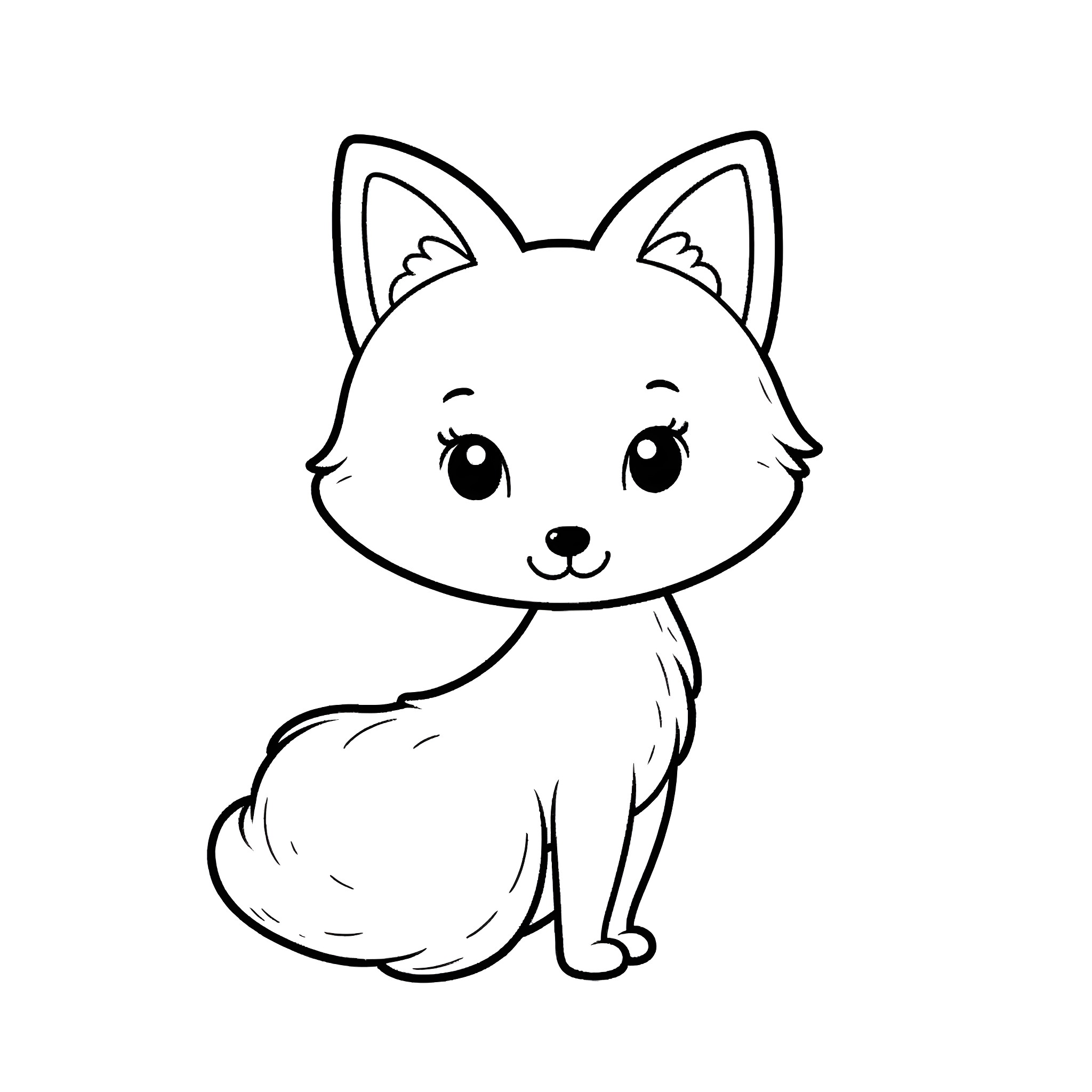 Fox sitting adorably in a simple outline Coloring Page (free black-and-white line drawing printable PDF for all, from beginners to advanced learners, including children, teens, adults, and seniors)