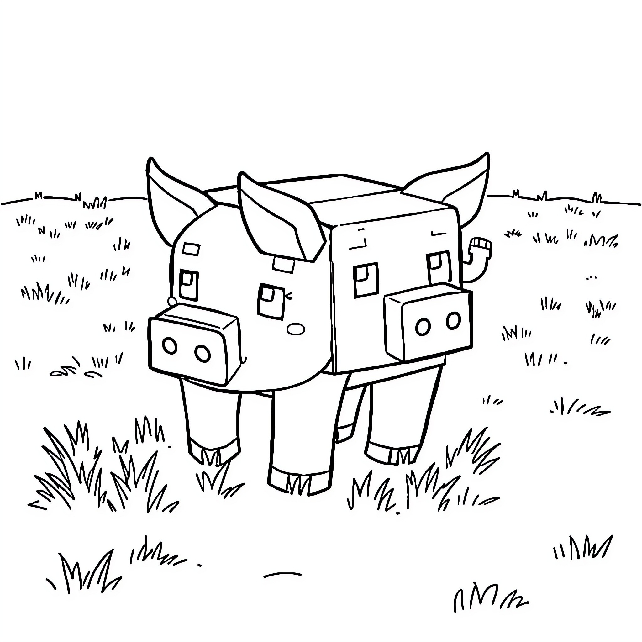 Pigs playing in grassy field Coloring Page (free black-and-white line drawing printable PDF for all, from beginners to advanced learners, including children, teens, adults, and seniors)