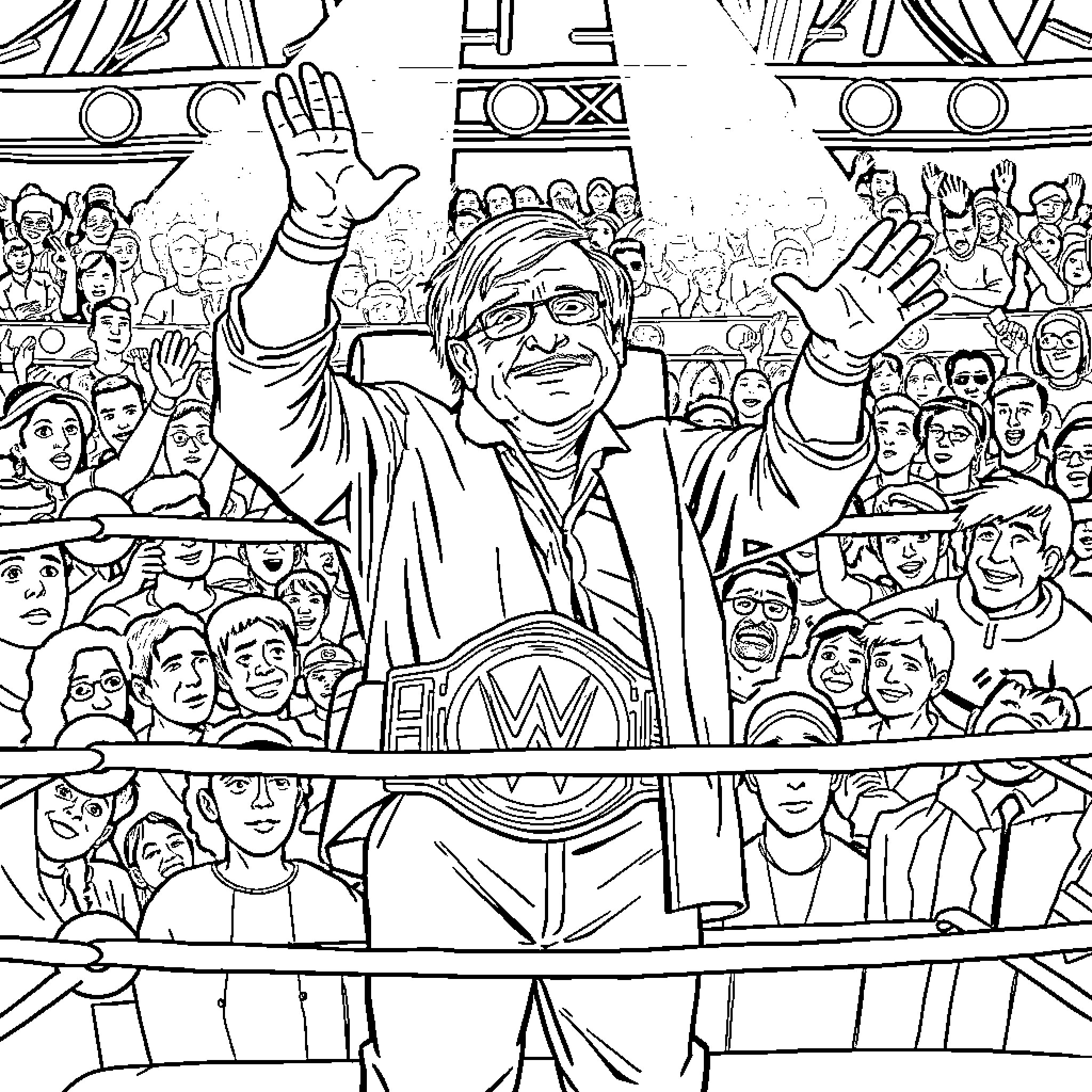 Stephen Hawking Addressing a Crowd Coloring Page (free black-and-white line drawing printable PDF for all, from beginners to advanced learners, including children, teens, adults, and seniors)