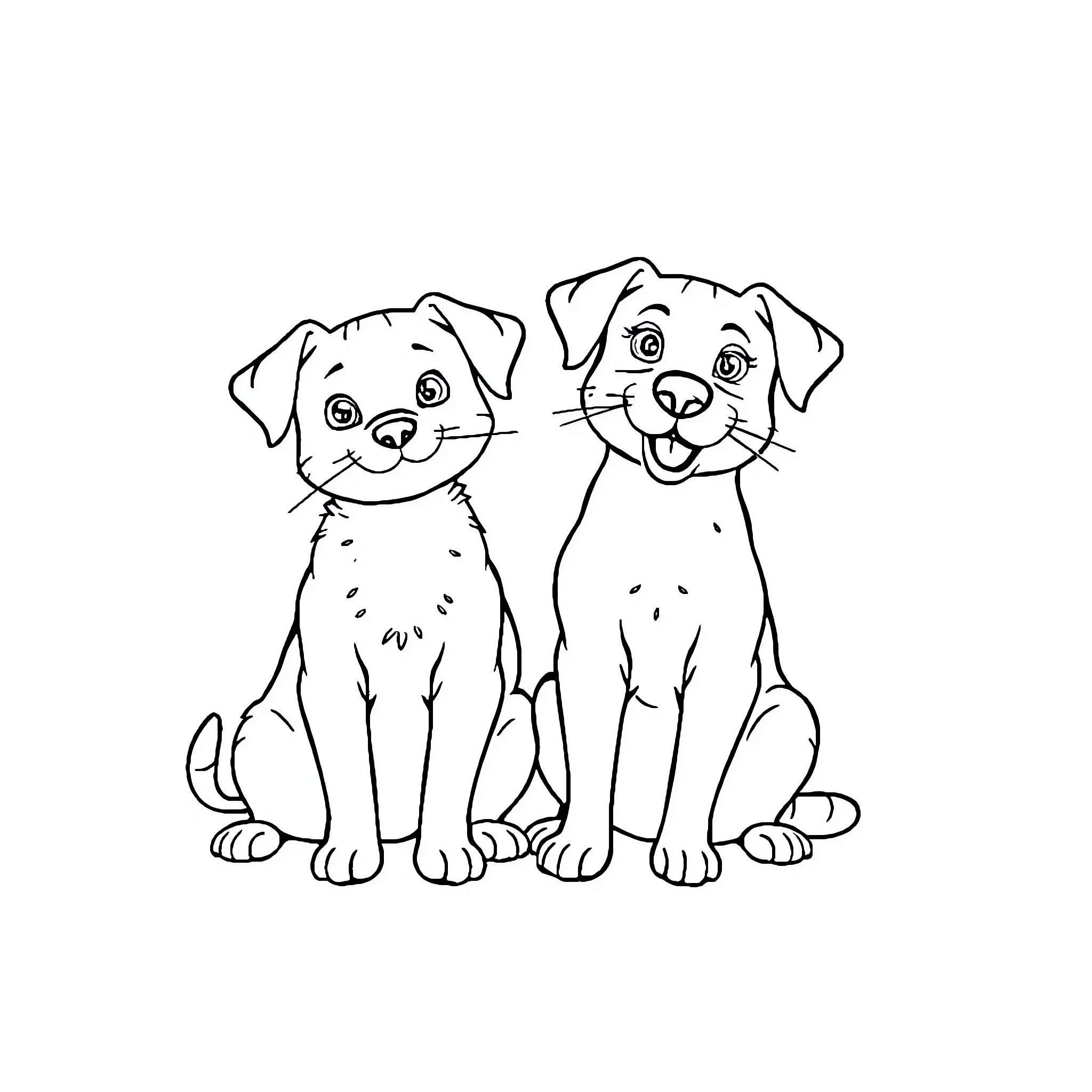 Dogs sitting together happily Coloring Page (free black-and-white line drawing printable PDF for all, from beginners to advanced learners, including children, teens, adults, and seniors)