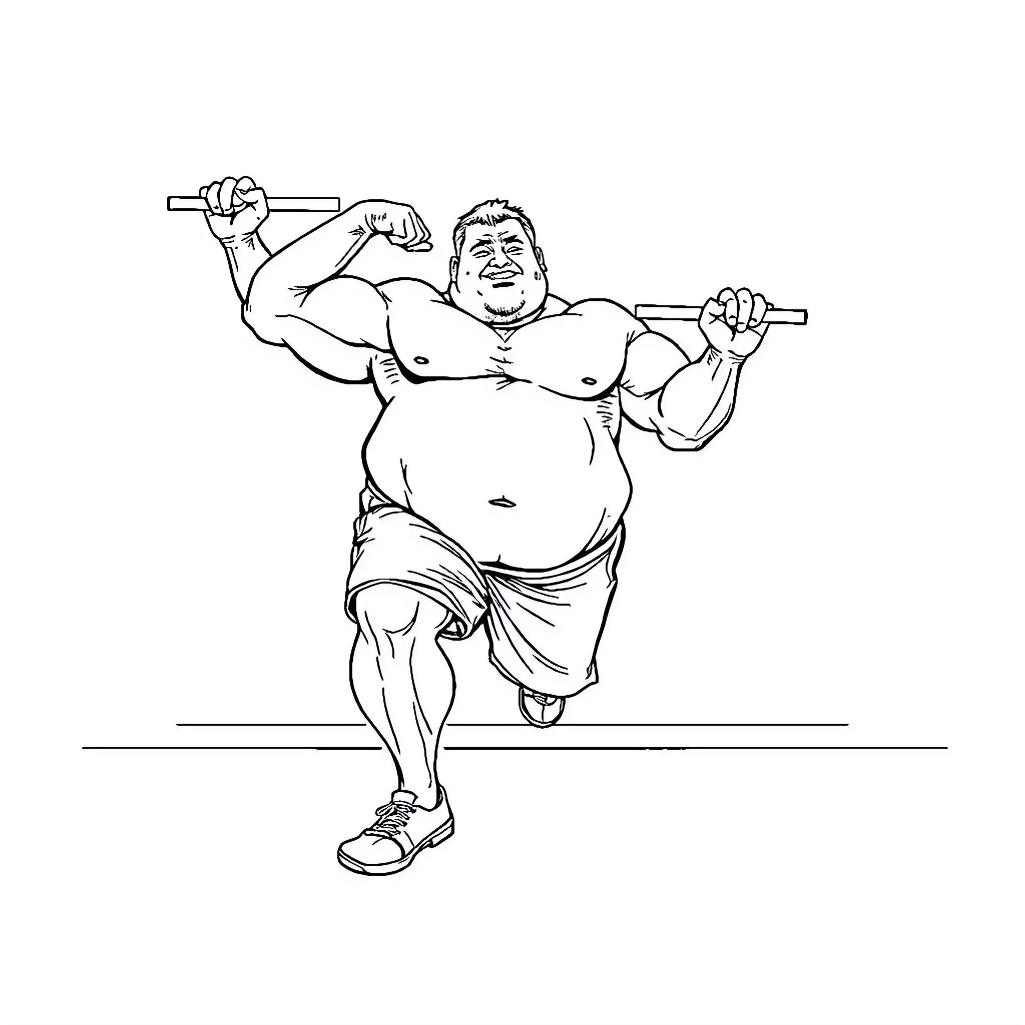 Hombre lifting weights with determination Coloring Page (free black-and-white line drawing printable PDF for all, from beginners to advanced learners, including children, teens, adults, and seniors)
