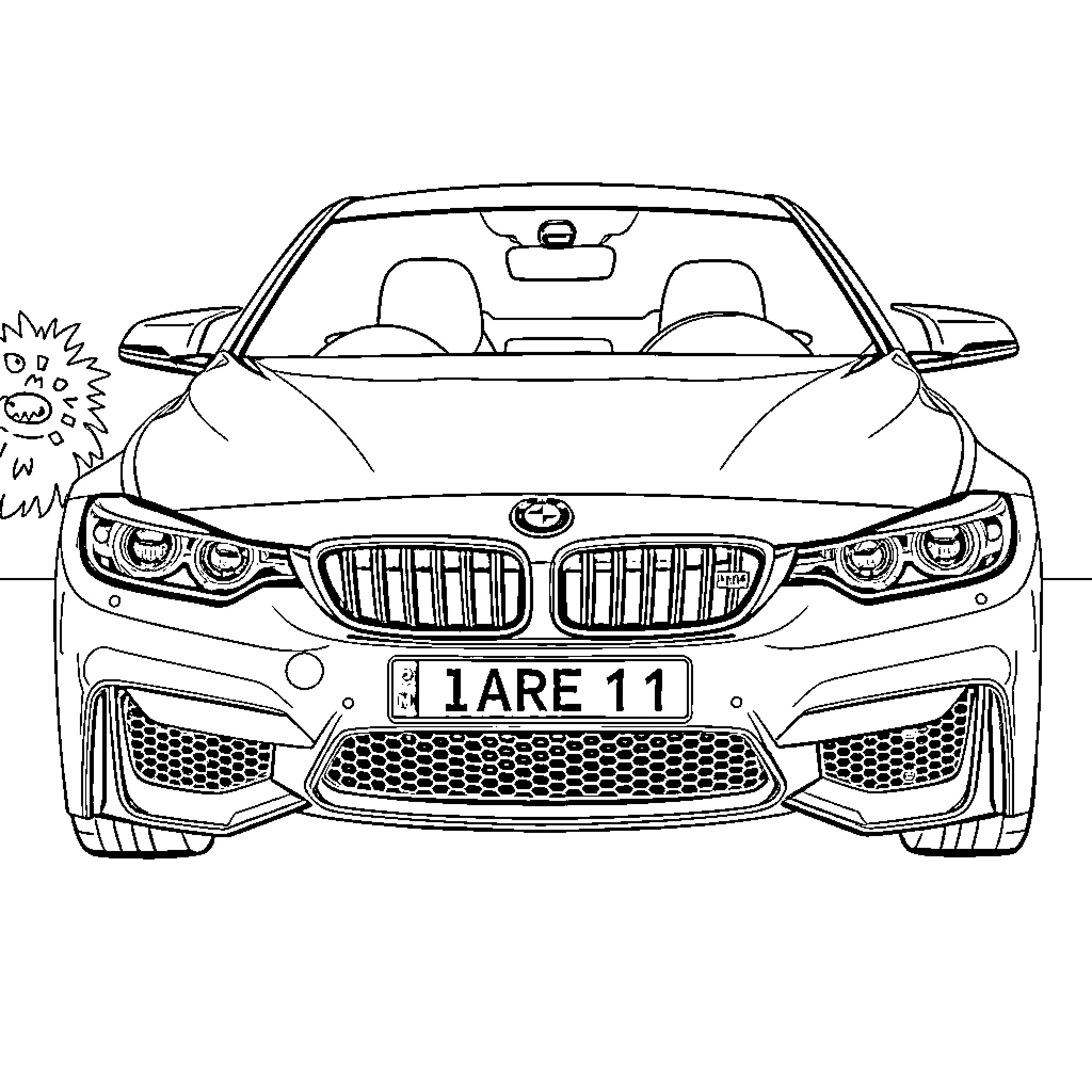 BMW i4 sports car on the road Coloring Page (free black-and-white line drawing printable PDF for all, from beginners to advanced learners, including children, teens, adults, and seniors)