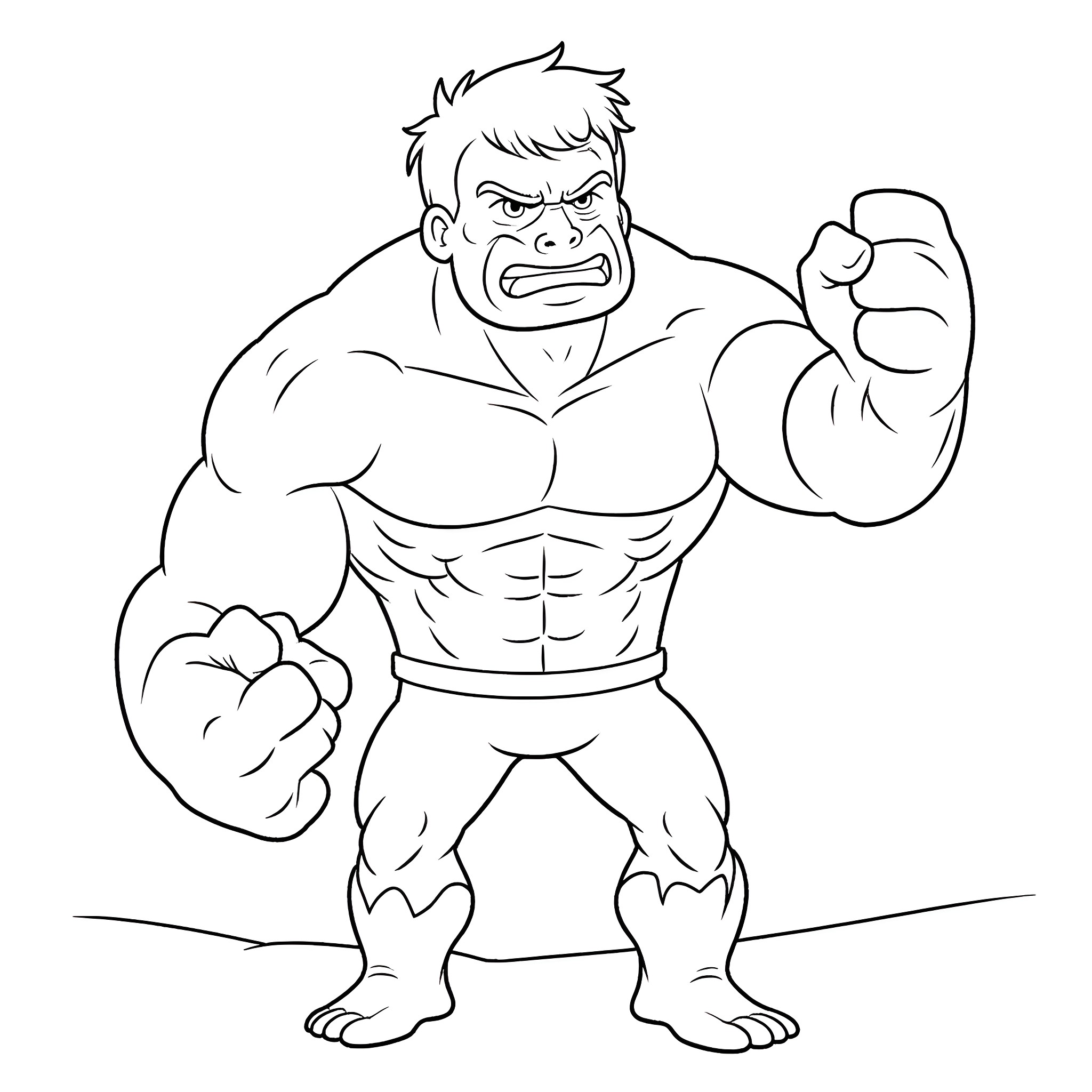 Hulk in Fierce Stance, Ready for Action Coloring Page (free black-and-white line drawing printable PDF for all, from beginners to advanced learners, including children, teens, adults, and seniors)