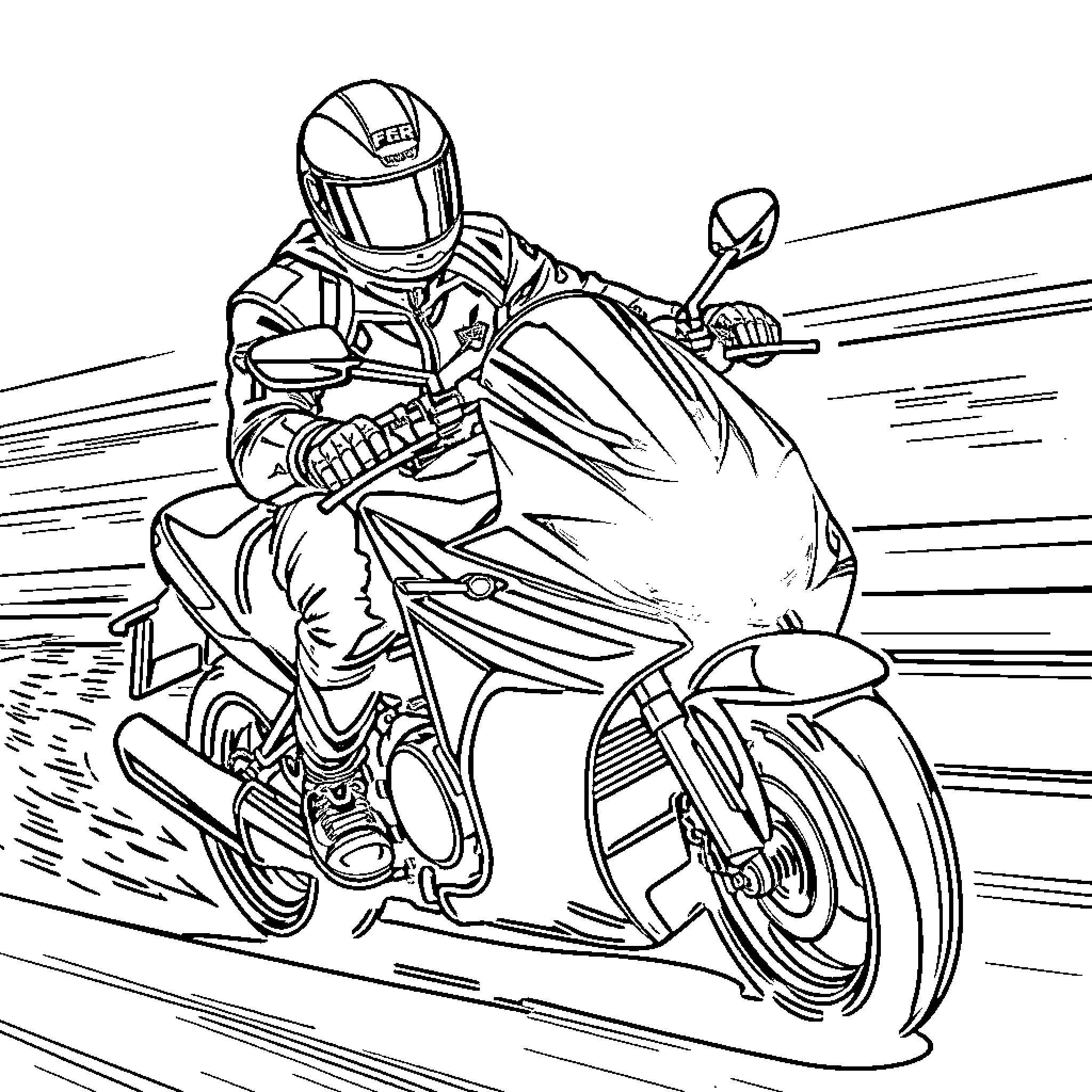Voleur on the Run: Speedy Pursuit on Motorcycle Coloring Page (free black-and-white line drawing printable PDF for all, from beginners to advanced learners, including children, teens, adults, and seniors)