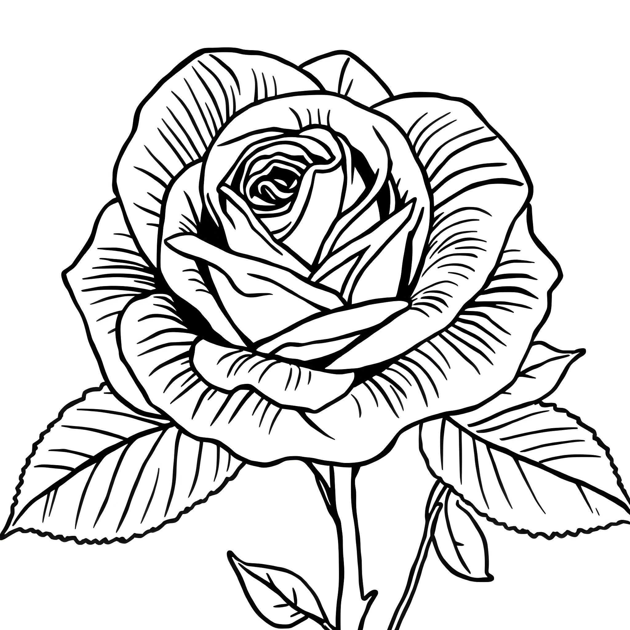 Rose in Bloom: A Floral Delight Coloring Page (free black-and-white line drawing printable PDF for all, from beginners to advanced learners, including children, teens, adults, and seniors)