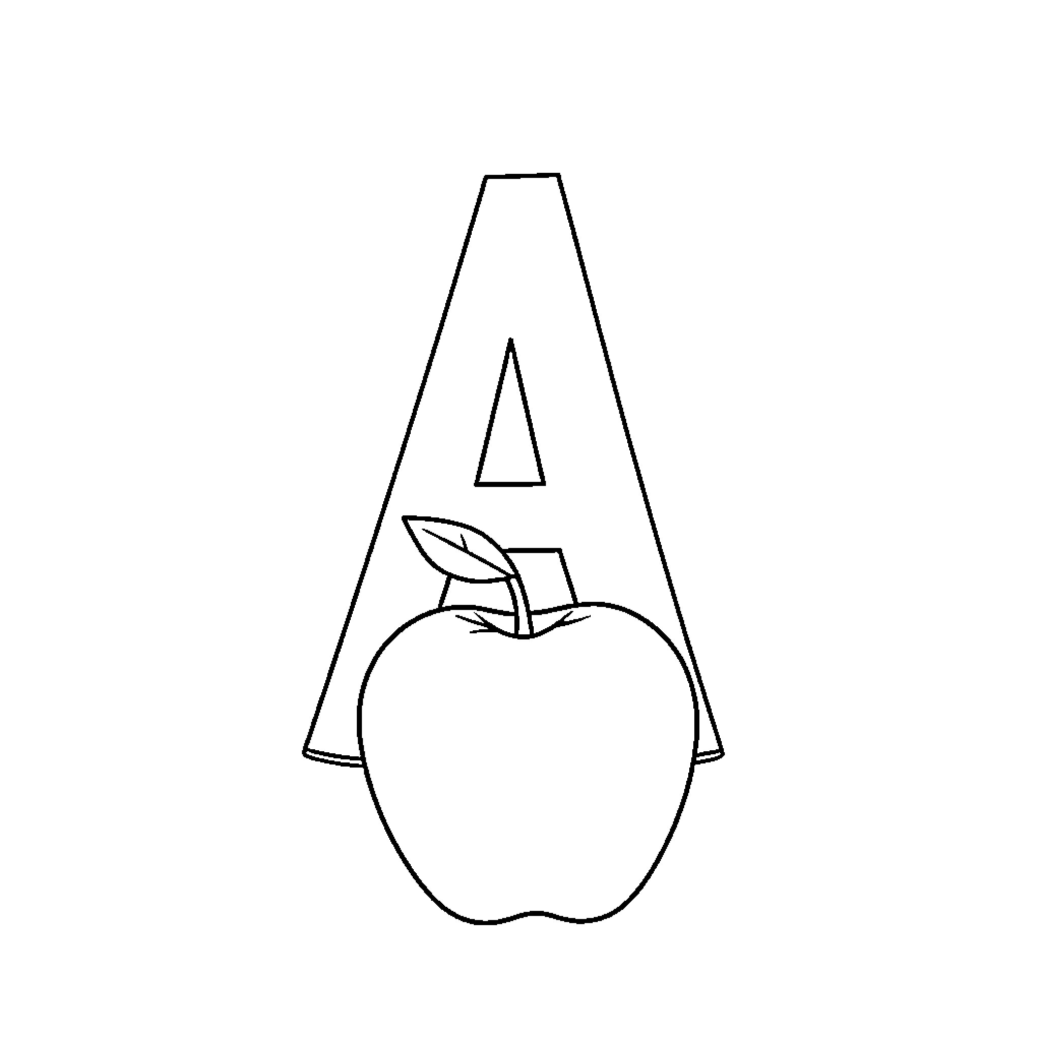Letter A with an apple silhouette Coloring Page (free black-and-white line drawing printable PDF for all, from beginners to advanced learners, including children, teens, adults, and seniors)