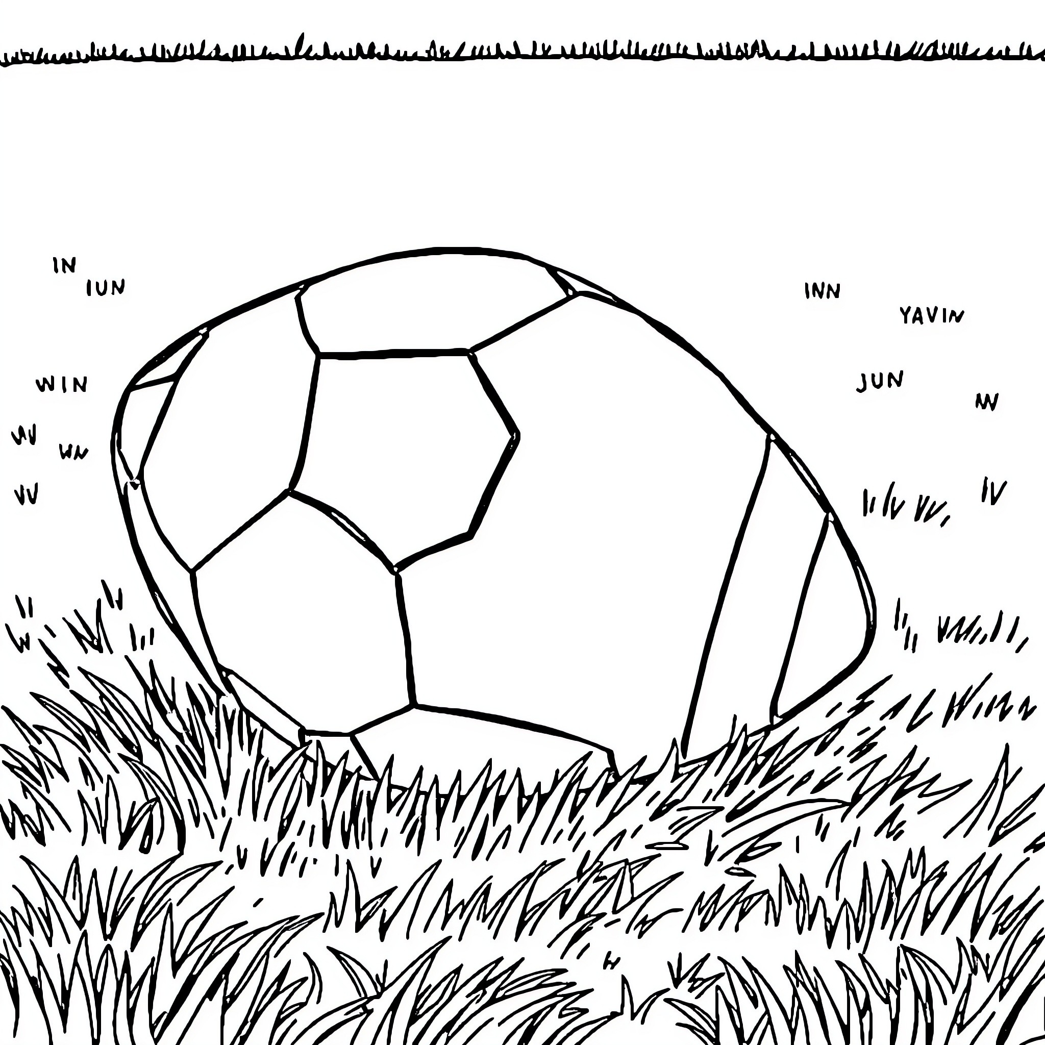 Football in the grassy field Coloring Page (free black-and-white line drawing printable PDF for all, from beginners to advanced learners, including children, teens, adults, and seniors)