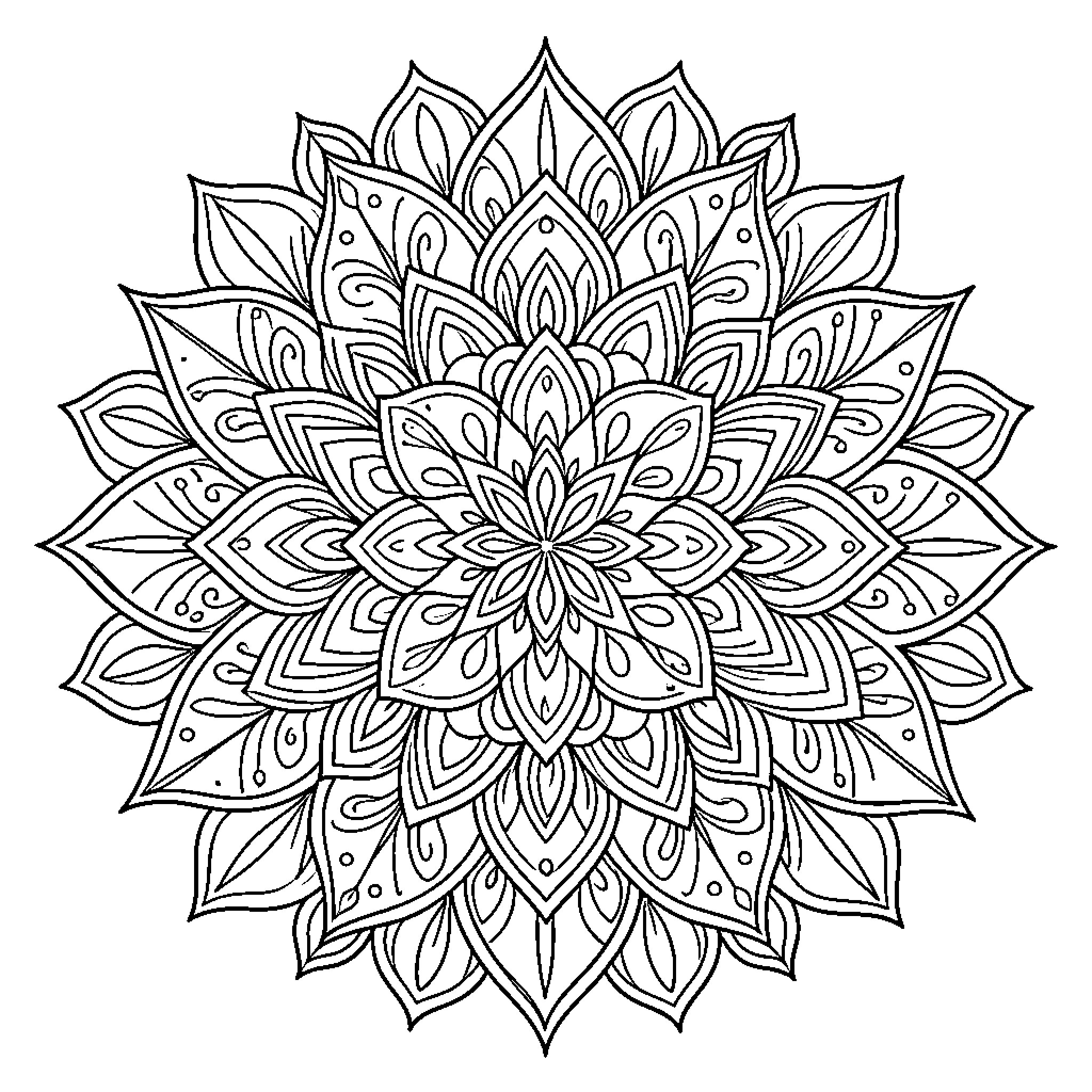 Mandala with intricate floral patterns Coloring Page (free black-and-white line drawing printable PDF for all, from beginners to advanced learners, including children, teens, adults, and seniors)