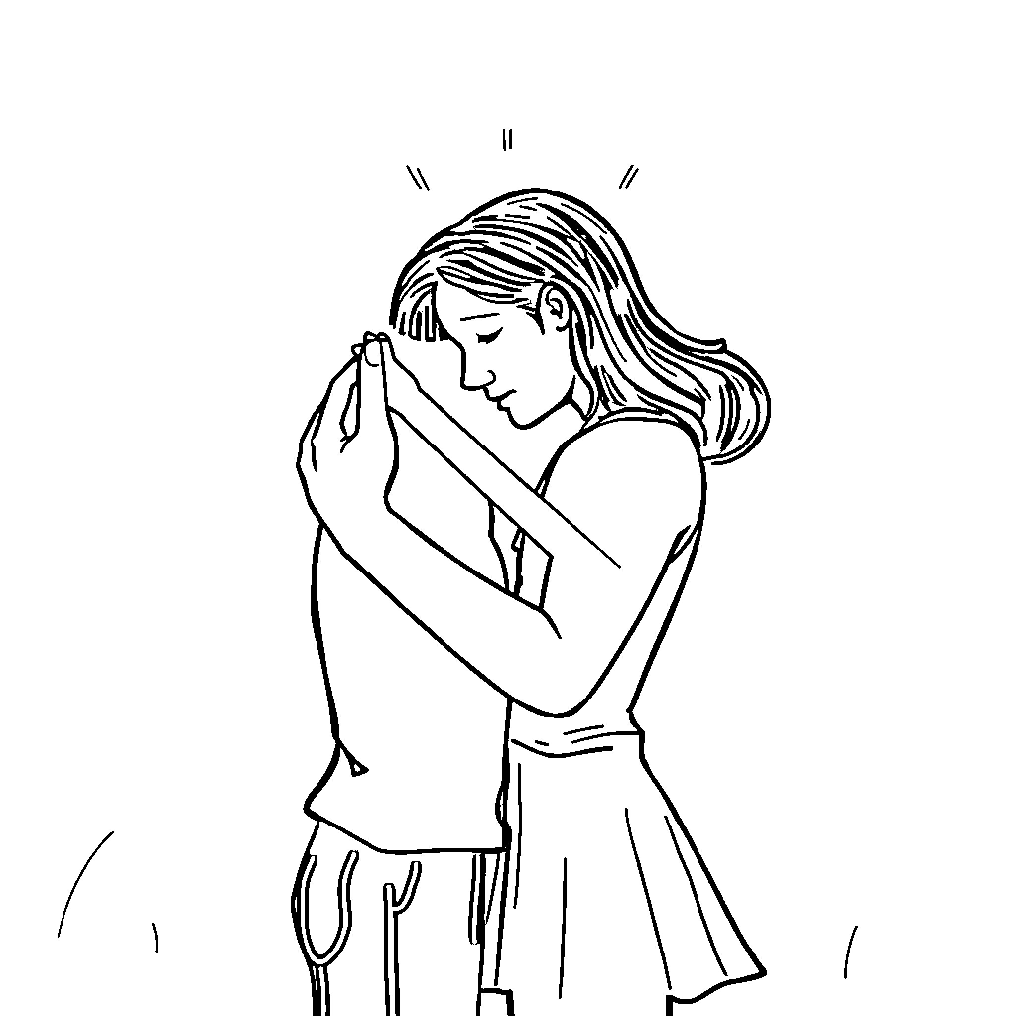 Loved One's Tender Embrace Coloring Page (free black-and-white line drawing printable PDF for all, from beginners to advanced learners, including children, teens, adults, and seniors)