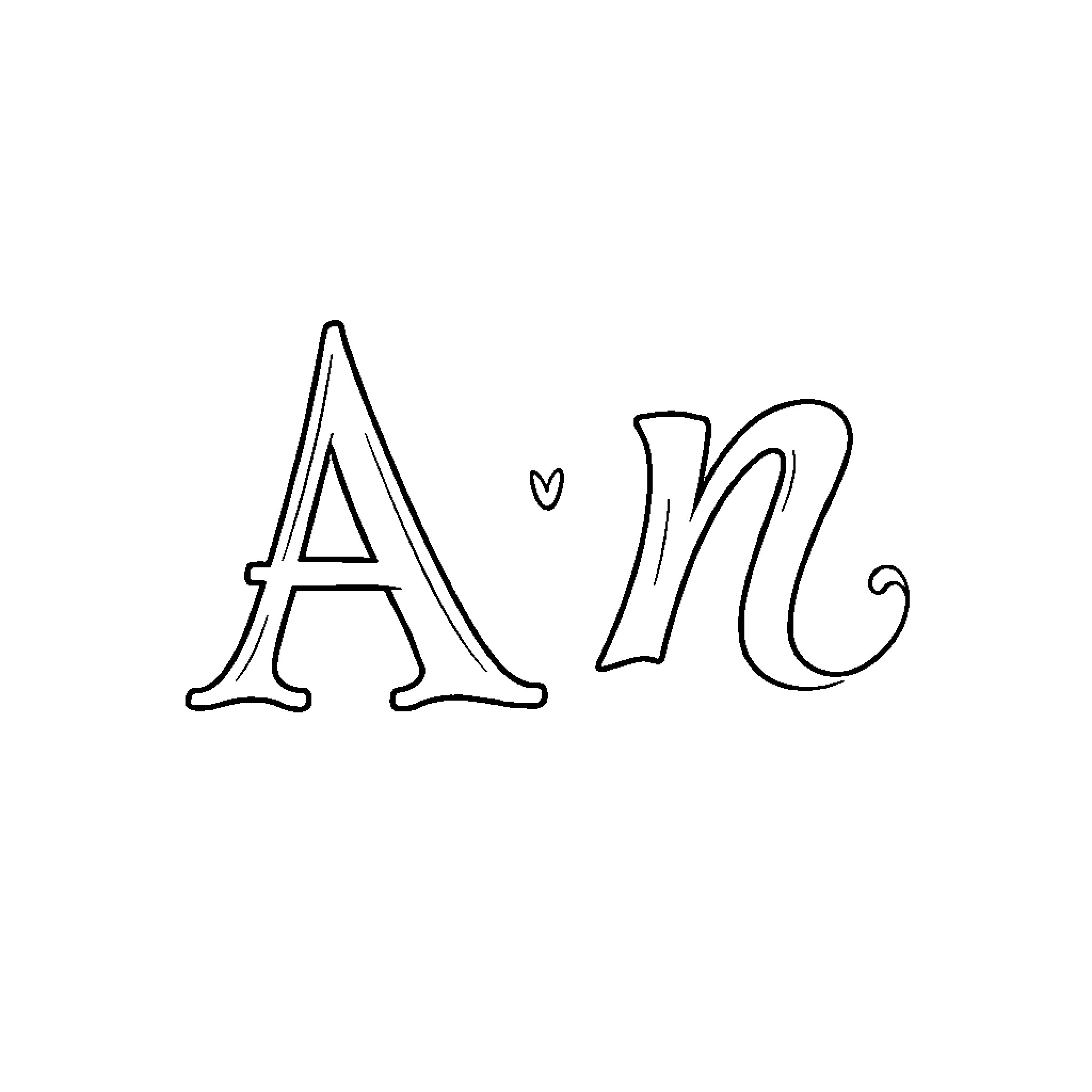 Heart-shaped letters forming a name Coloring Page (free black-and-white line drawing printable PDF for all, from beginners to advanced learners, including children, teens, adults, and seniors)