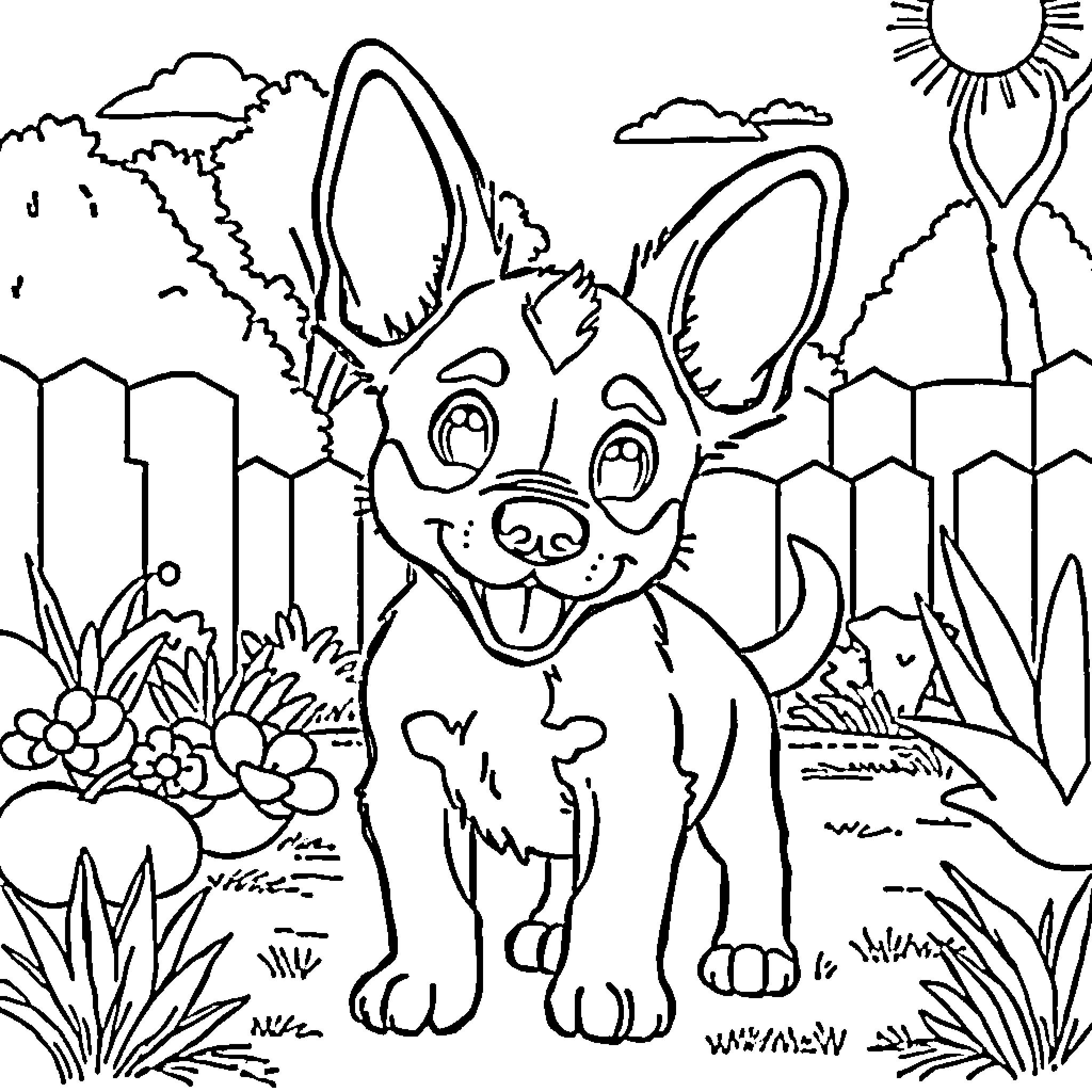 Bluey's Fun-Filled Nature Adventure Coloring Page (free black-and-white line drawing printable PDF for all, from beginners to advanced learners, including children, teens, adults, and seniors)