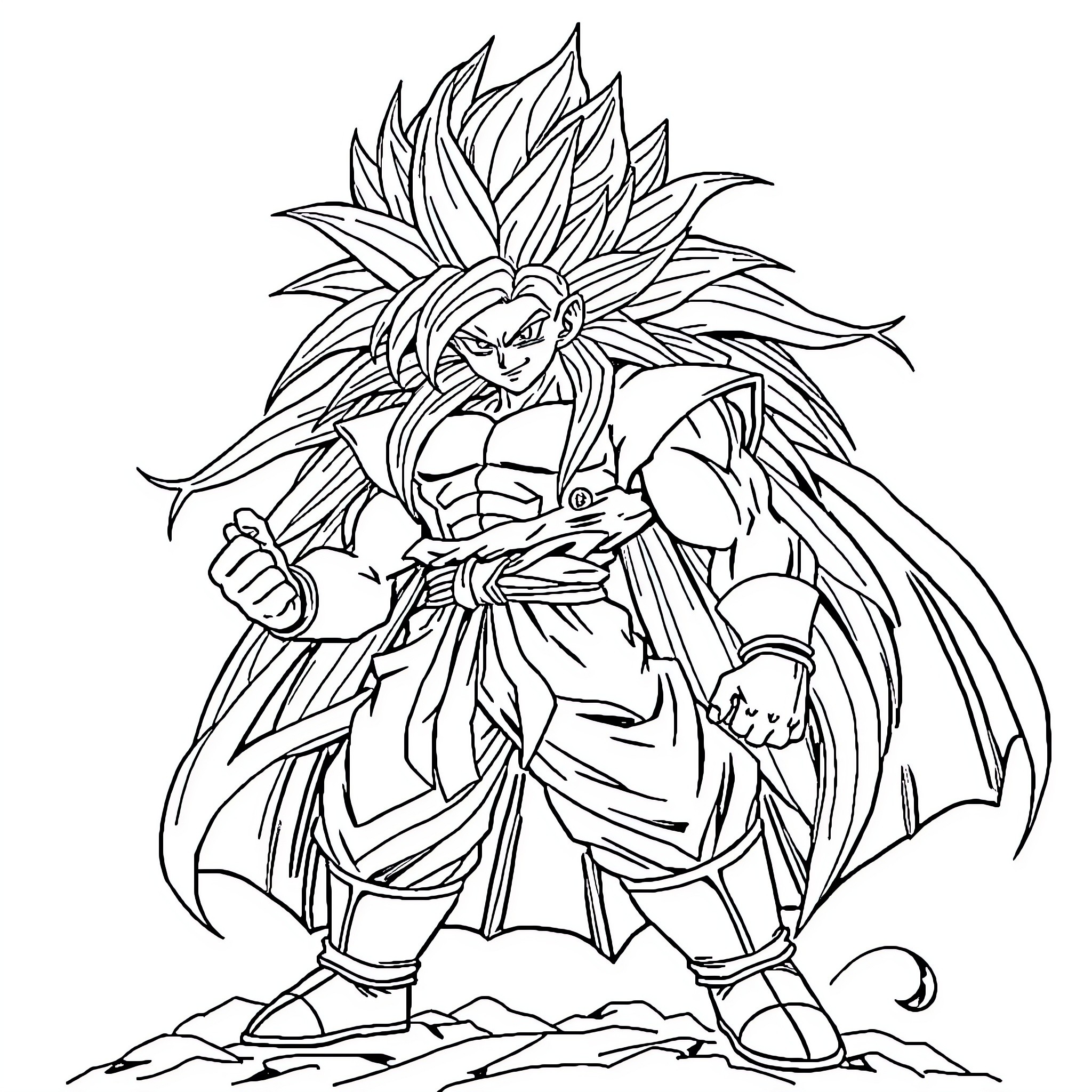 Gotrenks Powerful Warrior in Action Coloring Page (free black-and-white line drawing printable PDF for all, from beginners to advanced learners, including children, teens, adults, and seniors)