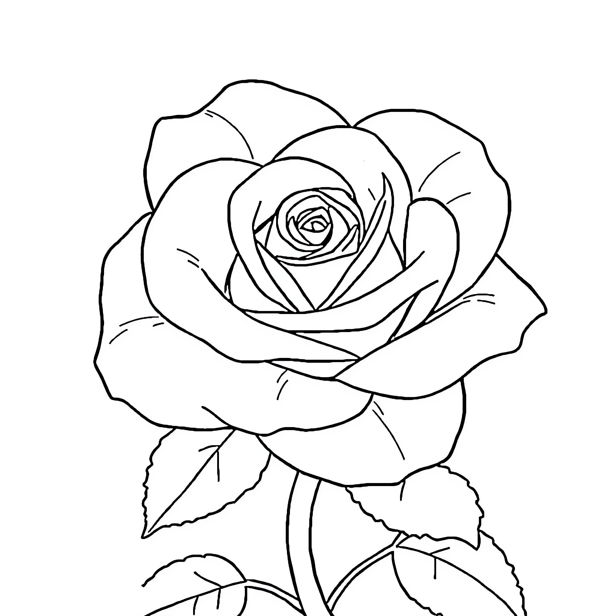 Rose Bloom in Elegant Outline Coloring Page (free black-and-white line drawing printable PDF for all, from beginners to advanced learners, including children, teens, adults, and seniors)