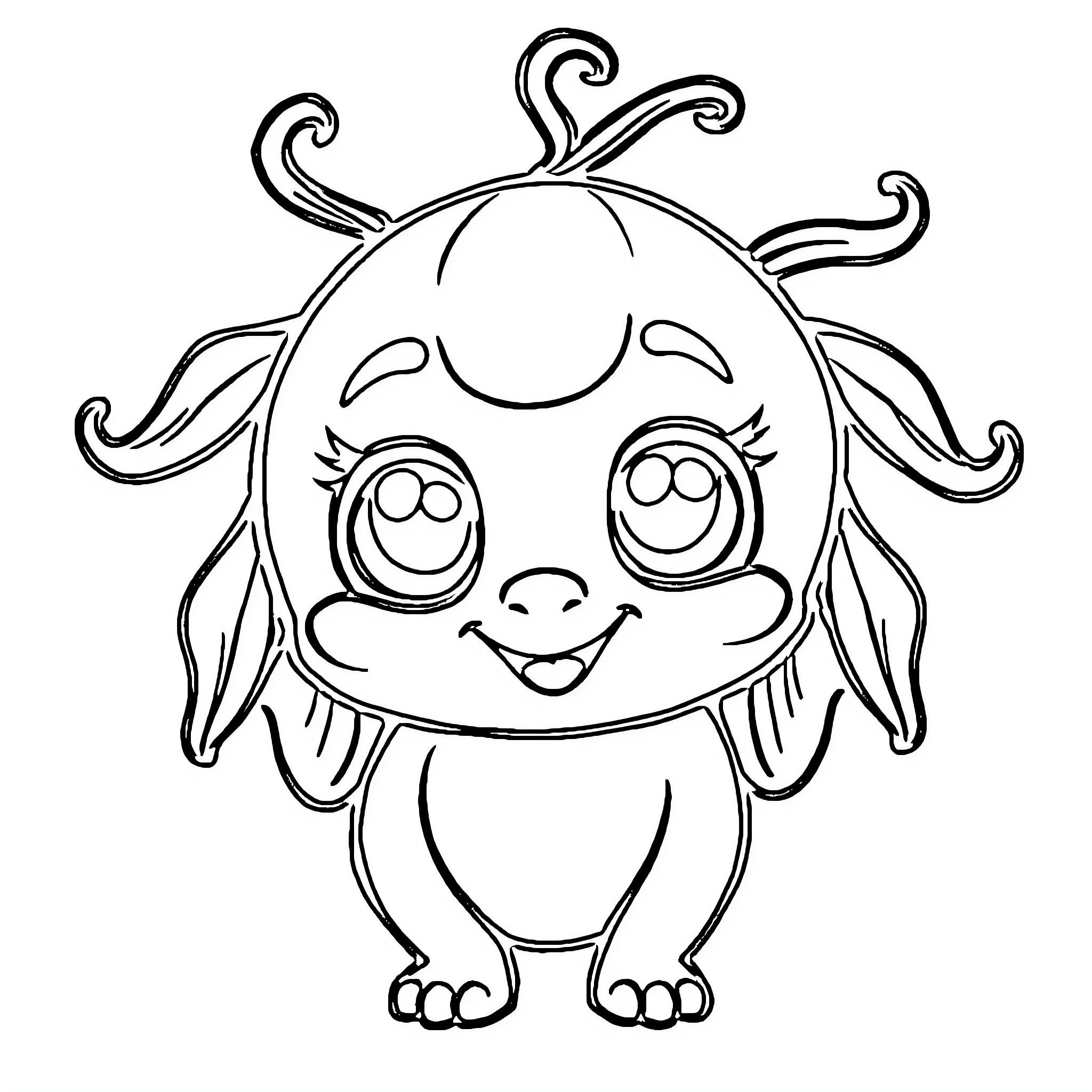 Bubu the Playful Creature Coloring Page (free black-and-white line drawing printable PDF for all, from beginners to advanced learners, including children, teens, adults, and seniors)