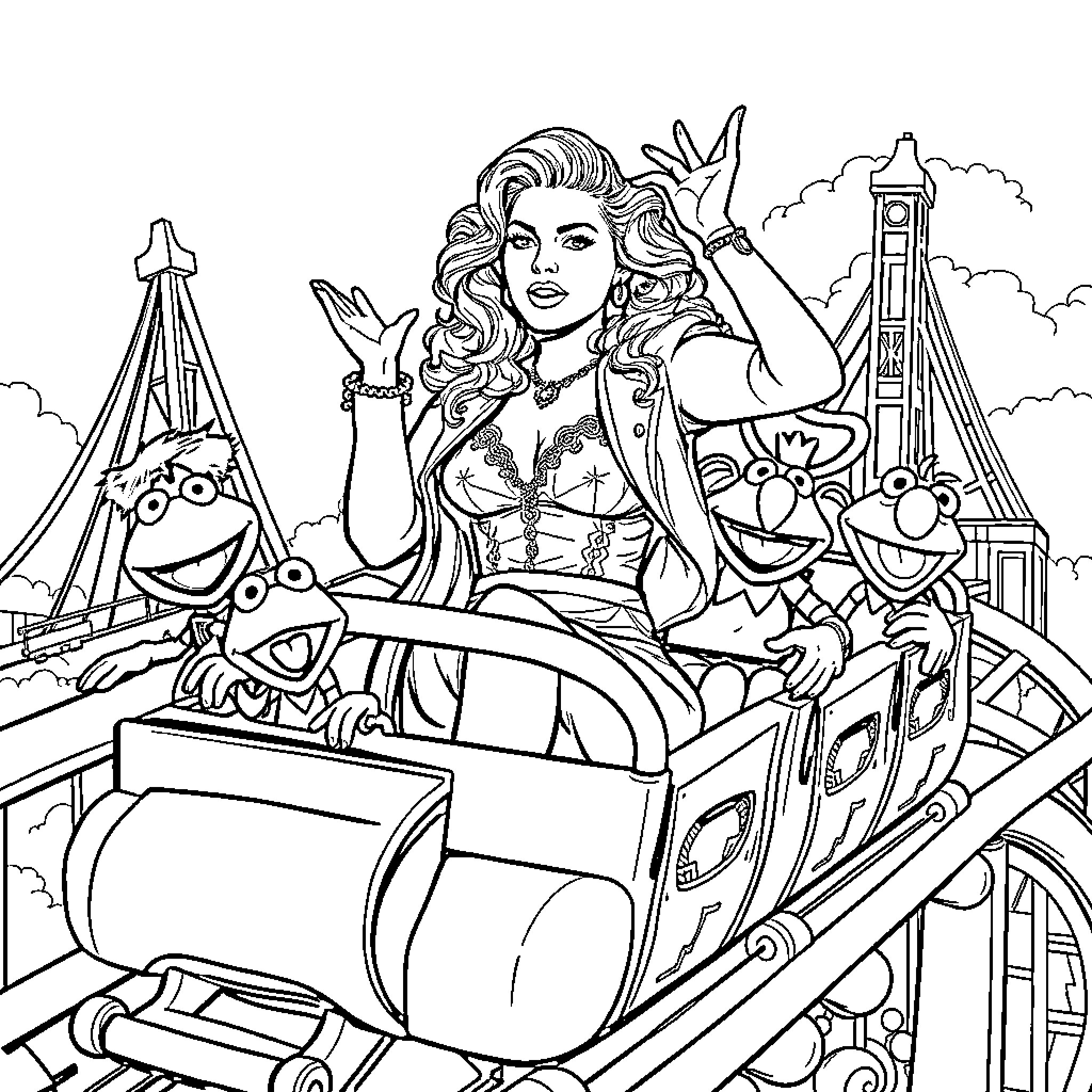 Madonna's Extravagant Carnival Celebration Coloring Page (free black-and-white line drawing printable PDF for all, from beginners to advanced learners, including children, teens, adults, and seniors)