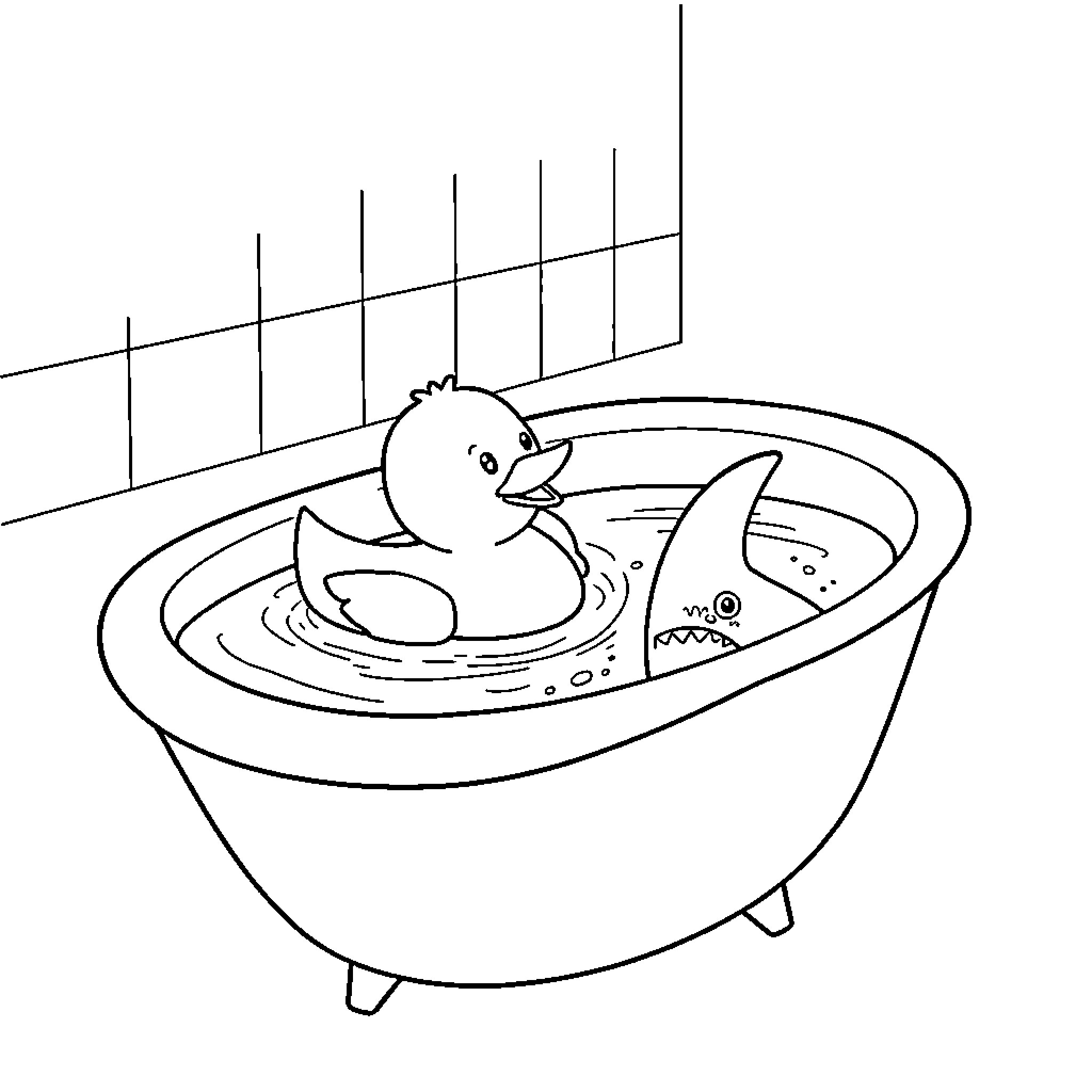 Ducky enjoying a relaxing bath Coloring Page (free black-and-white line drawing printable PDF for all, from beginners to advanced learners, including children, teens, adults, and seniors)