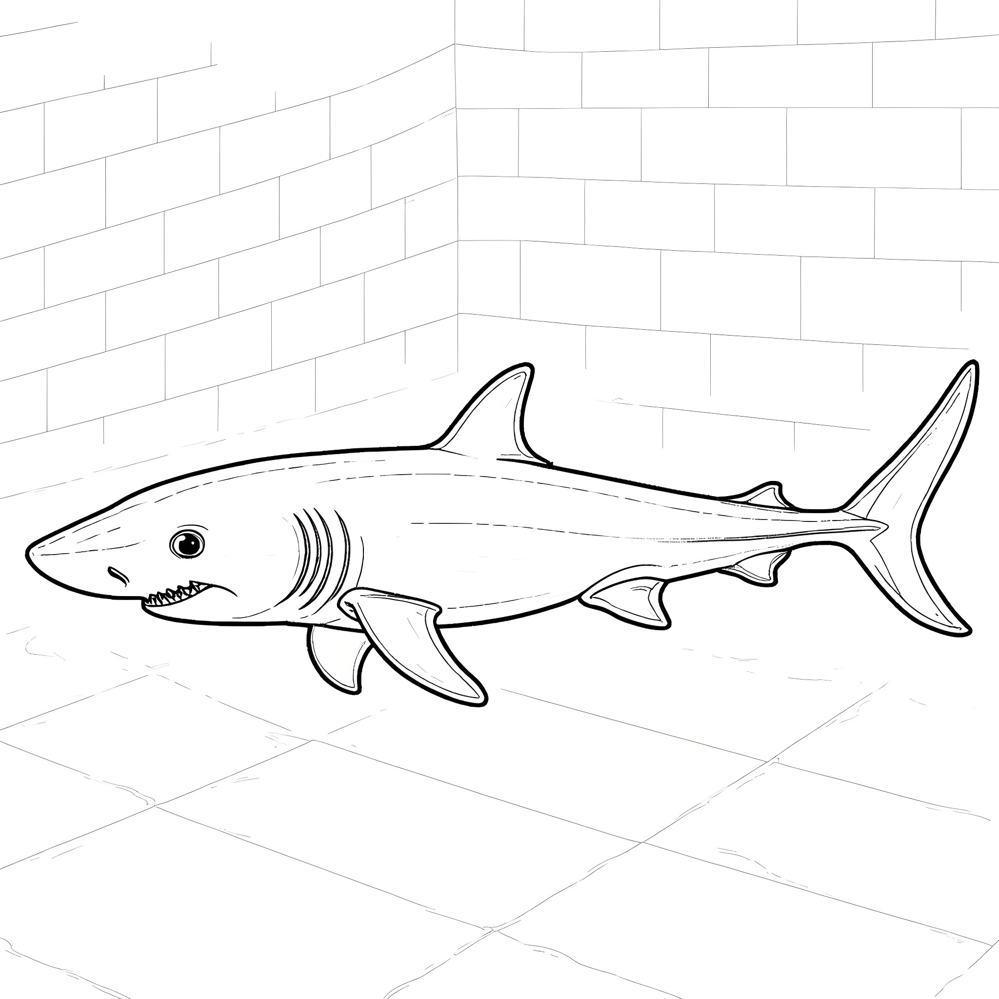 Shark swimming gracefully in the ocean Coloring Page (free black-and-white line drawing printable PDF for all, from beginners to advanced learners, including children, teens, adults, and seniors)
