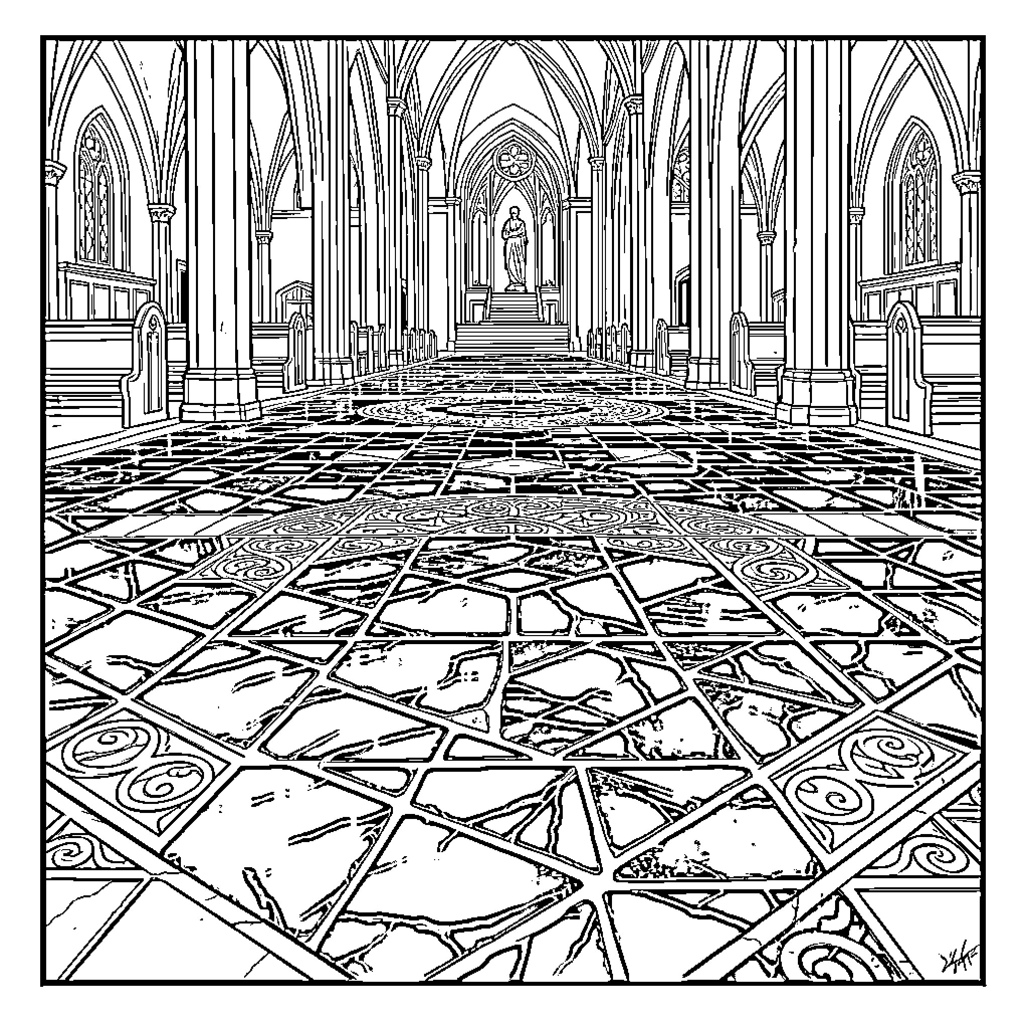 Hannibal's Winding Cathedral Path Coloring Page (free black-and-white line drawing printable PDF for all, from beginners to advanced learners, including children, teens, adults, and seniors)