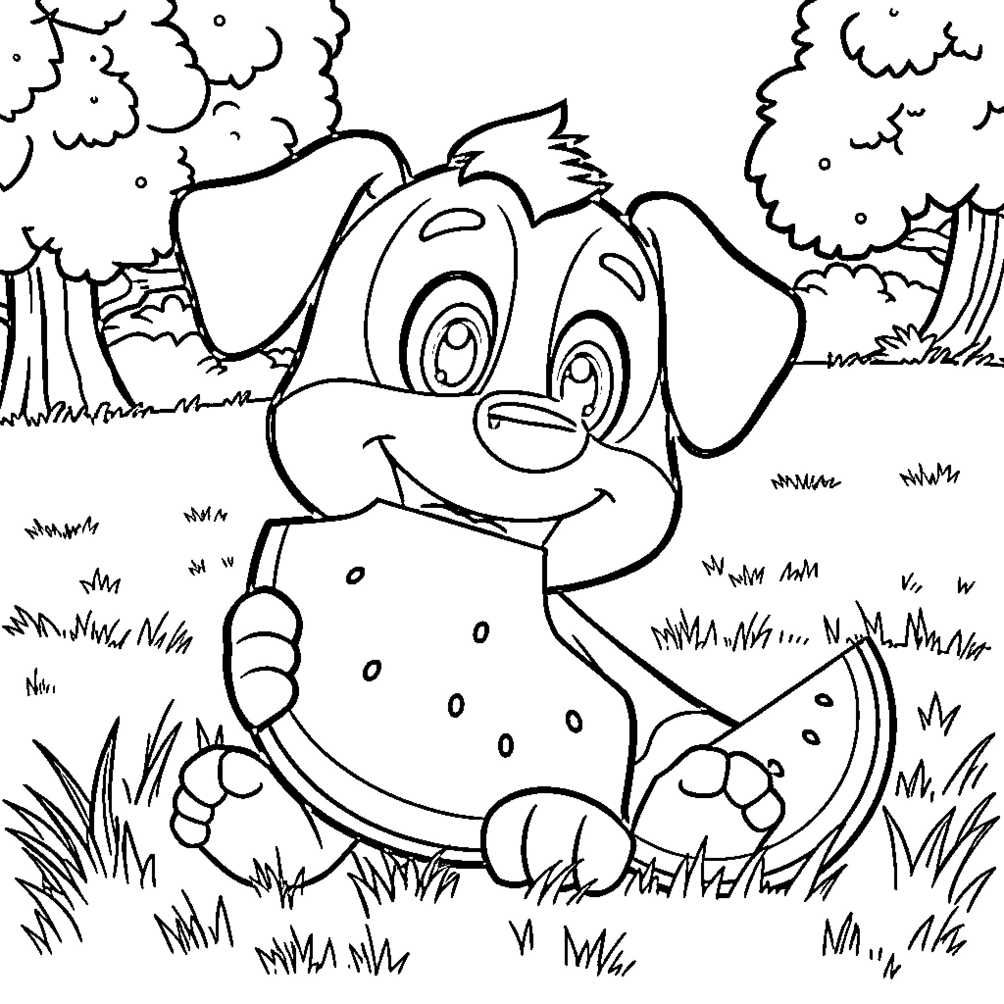 Paw Pal's Playful Adventure Coloring Page (free black-and-white line drawing printable PDF for all, from beginners to advanced learners, including children, teens, adults, and seniors)