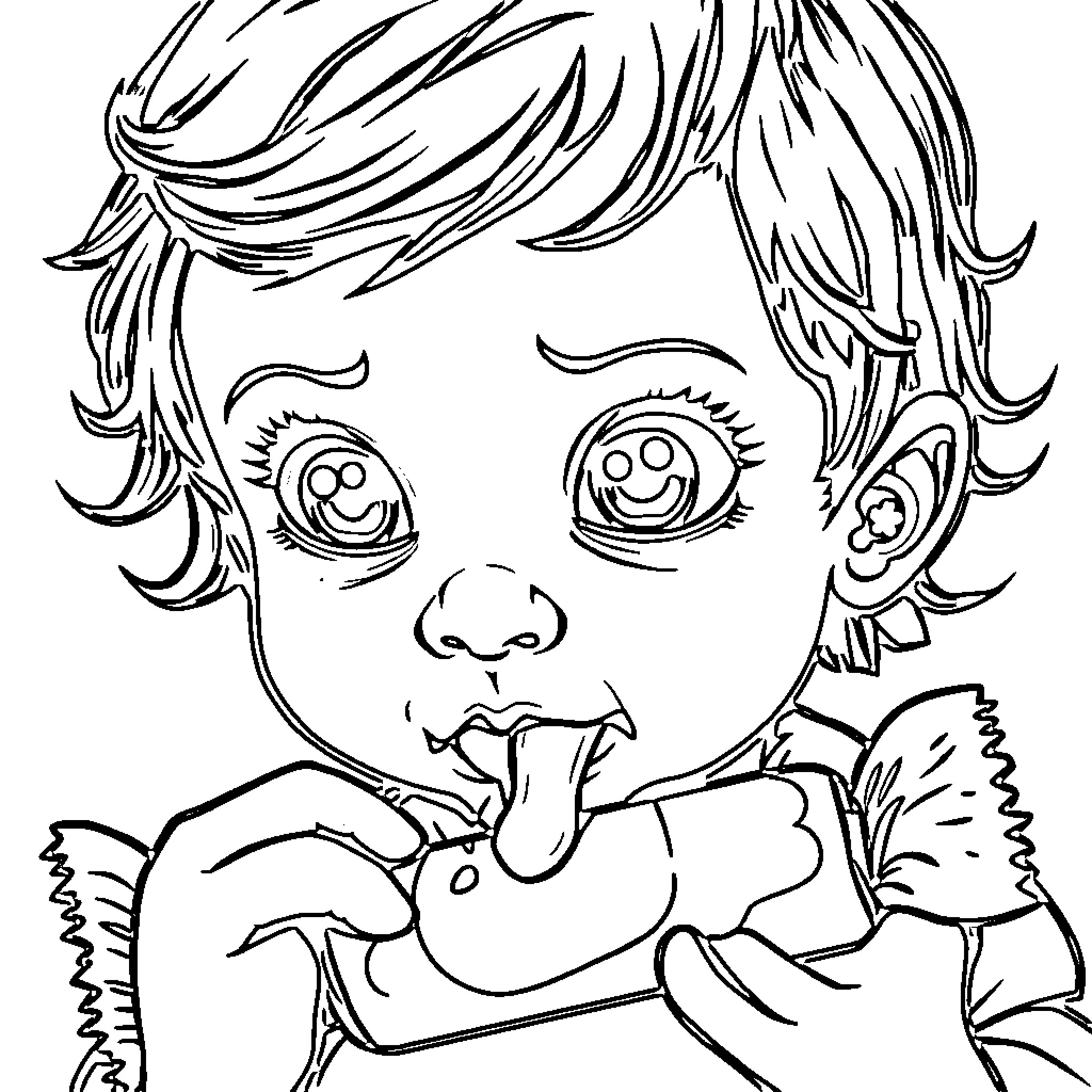 Child drawing a happy face Coloring Page (free black-and-white line drawing printable PDF for all, from beginners to advanced learners, including children, teens, adults, and seniors)