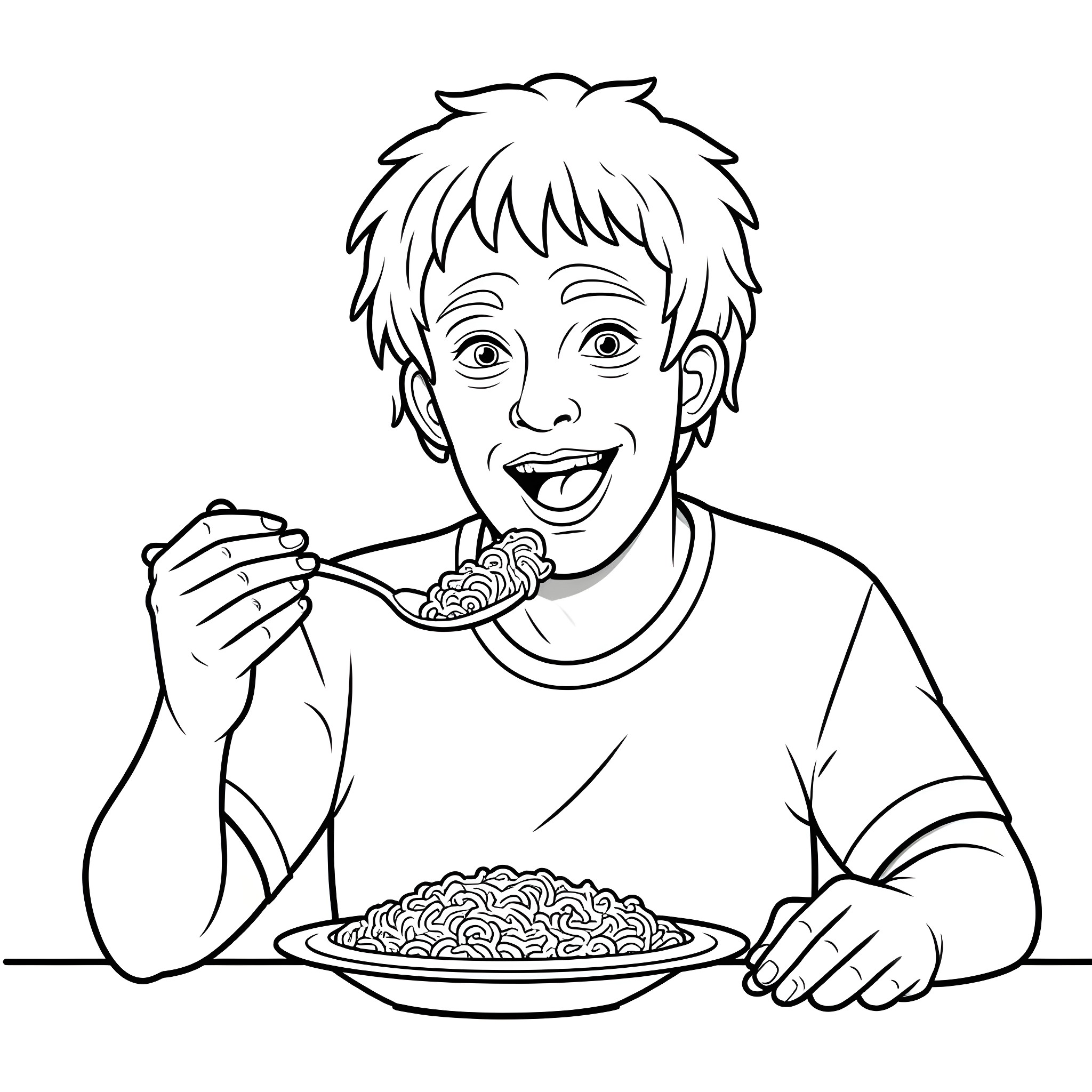 John Cougar Mellencamp eating a hearty meal Coloring Page (free black-and-white line drawing printable PDF for all, from beginners to advanced learners, including children, teens, adults, and seniors)