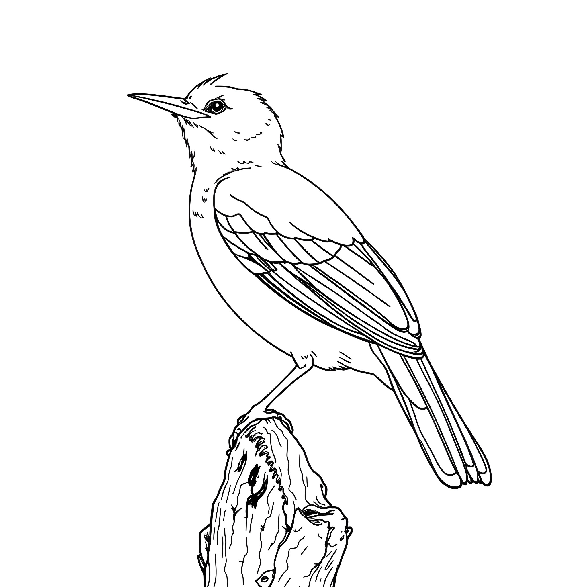 Oriole perched on a branch Coloring Page (free black-and-white line drawing printable PDF for all, from beginners to advanced learners, including children, teens, adults, and seniors)