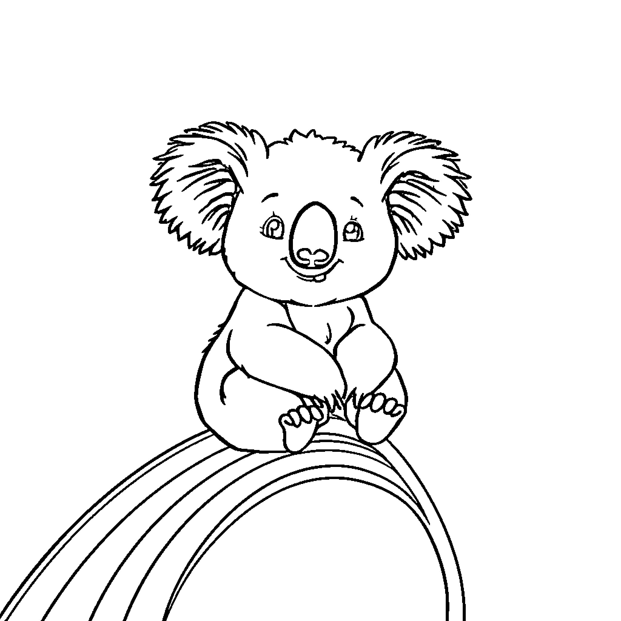 Koala sitting on a rainbow Coloring Page (free black-and-white line drawing printable PDF for all, from beginners to advanced learners, including children, teens, adults, and seniors)