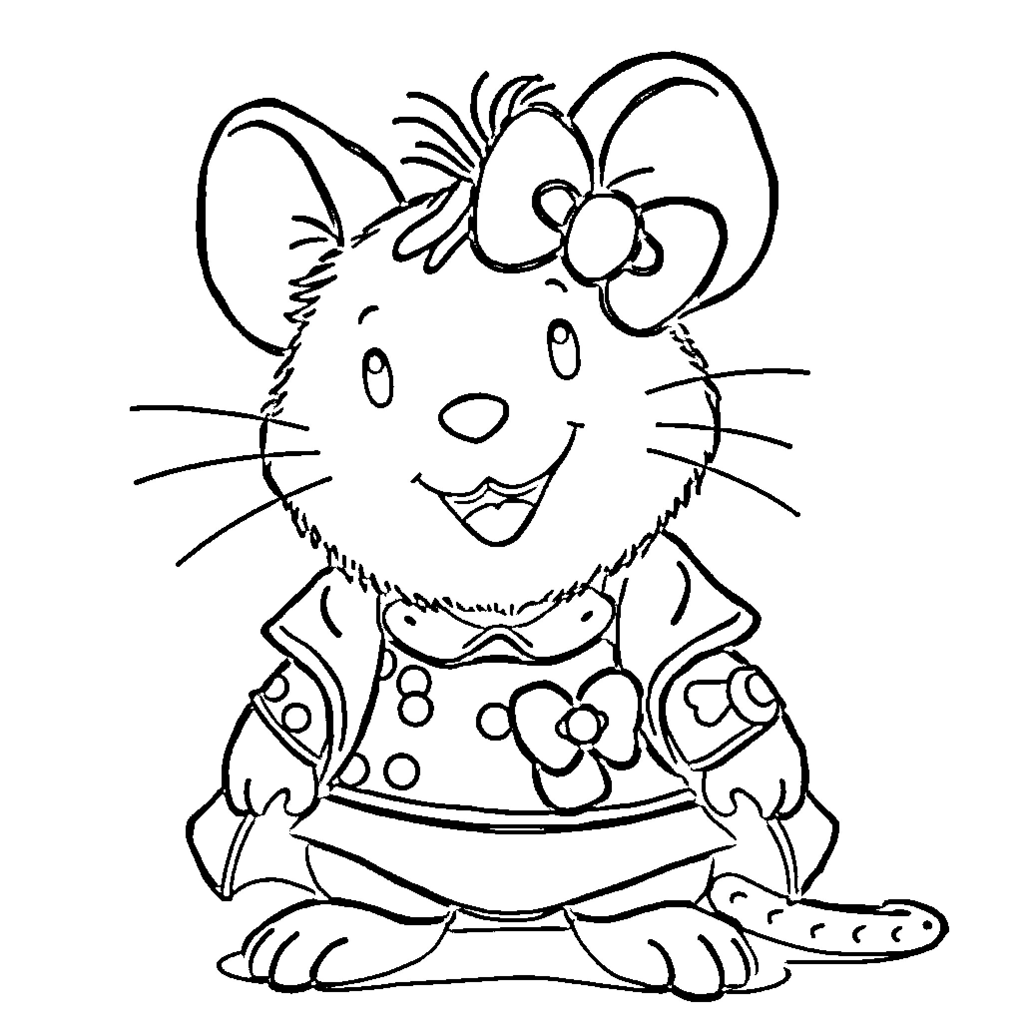 Ratfink in cheerful floral outfit Coloring Page (free black-and-white line drawing printable PDF for all, from beginners to advanced learners, including children, teens, adults, and seniors)