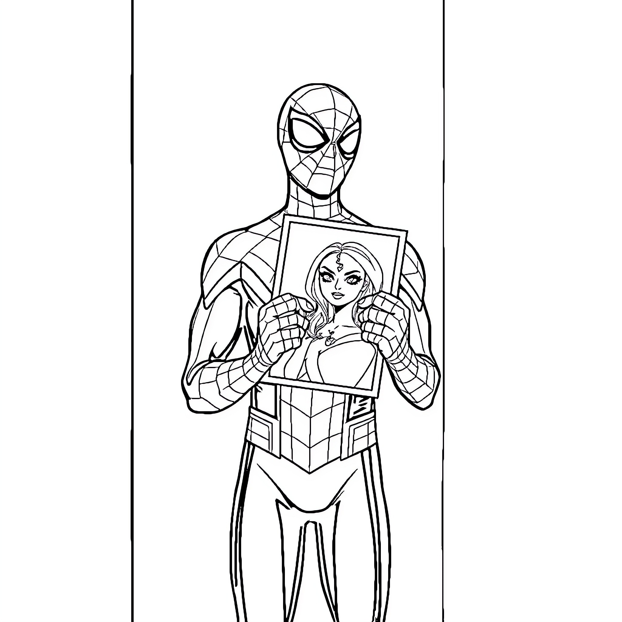 Spiderman protecting a person in the image Coloring Page (free black-and-white line drawing printable PDF for all, from beginners to advanced learners, including children, teens, adults, and seniors)
