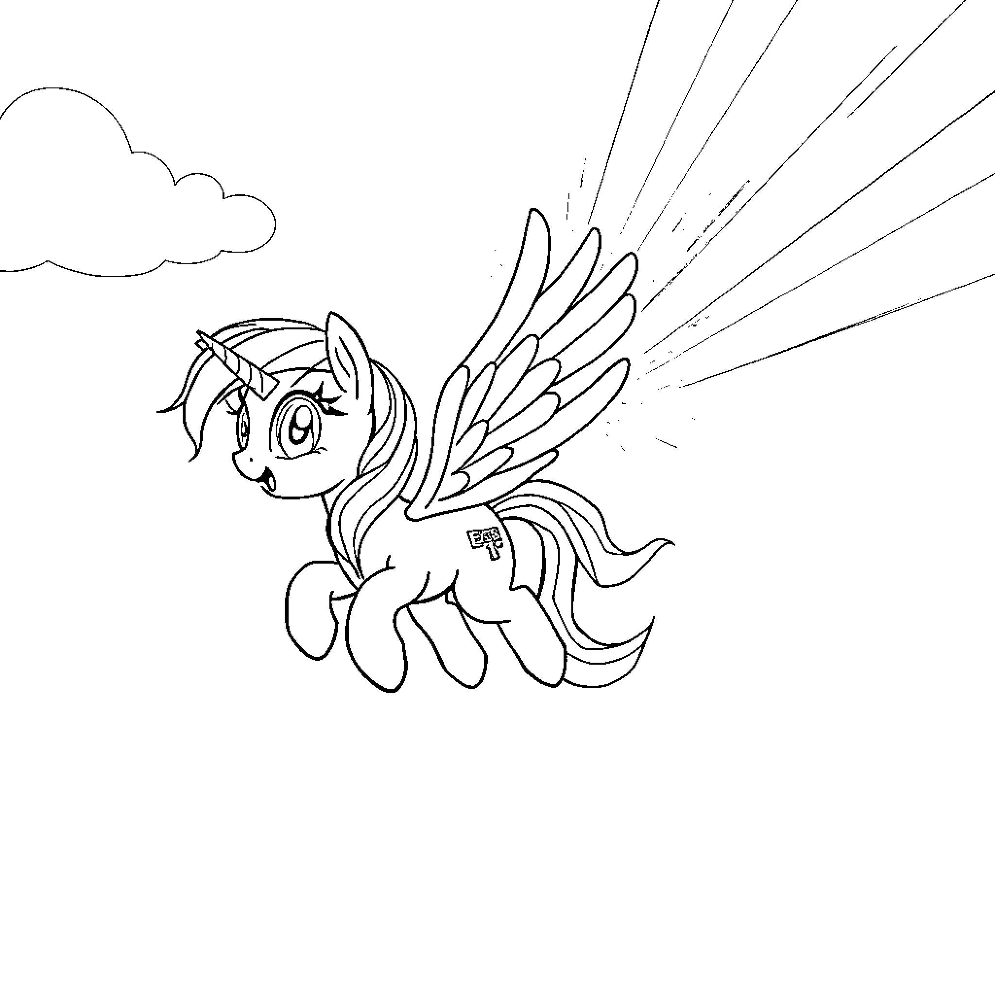 Rainbow Dash soaring through the sky Coloring Page (free black-and-white line drawing printable PDF for all, from beginners to advanced learners, including children, teens, adults, and seniors)