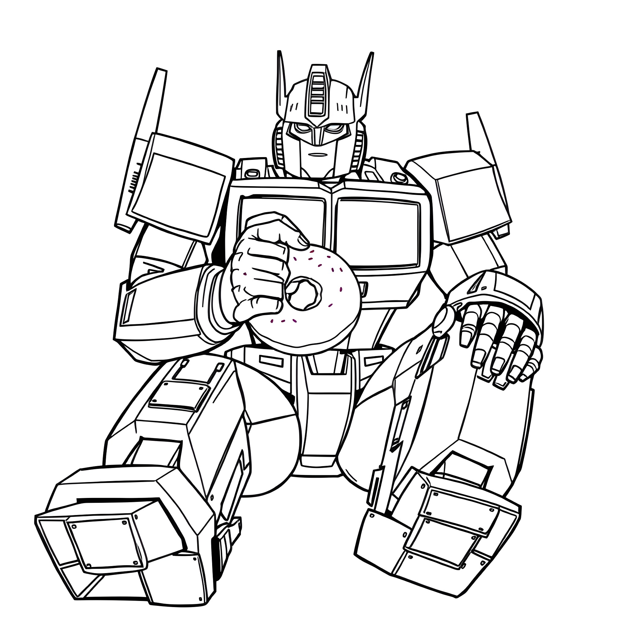Optimus Prime, the Heroic Autobot Leader, in Action Coloring Page (free black-and-white line drawing printable PDF for all, from beginners to advanced learners, including children, teens, adults, and seniors)