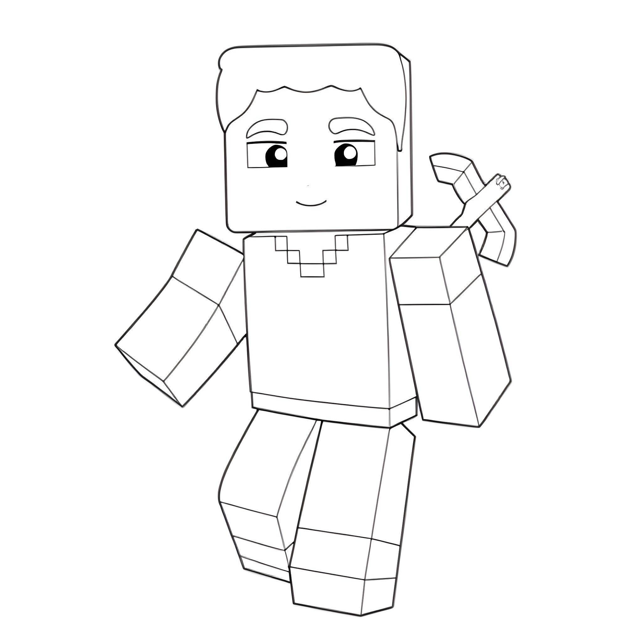Steve the Minecraft character exploring with backpack Coloring Page (free black-and-white line drawing printable PDF for all, from beginners to advanced learners, including children, teens, adults, and seniors)